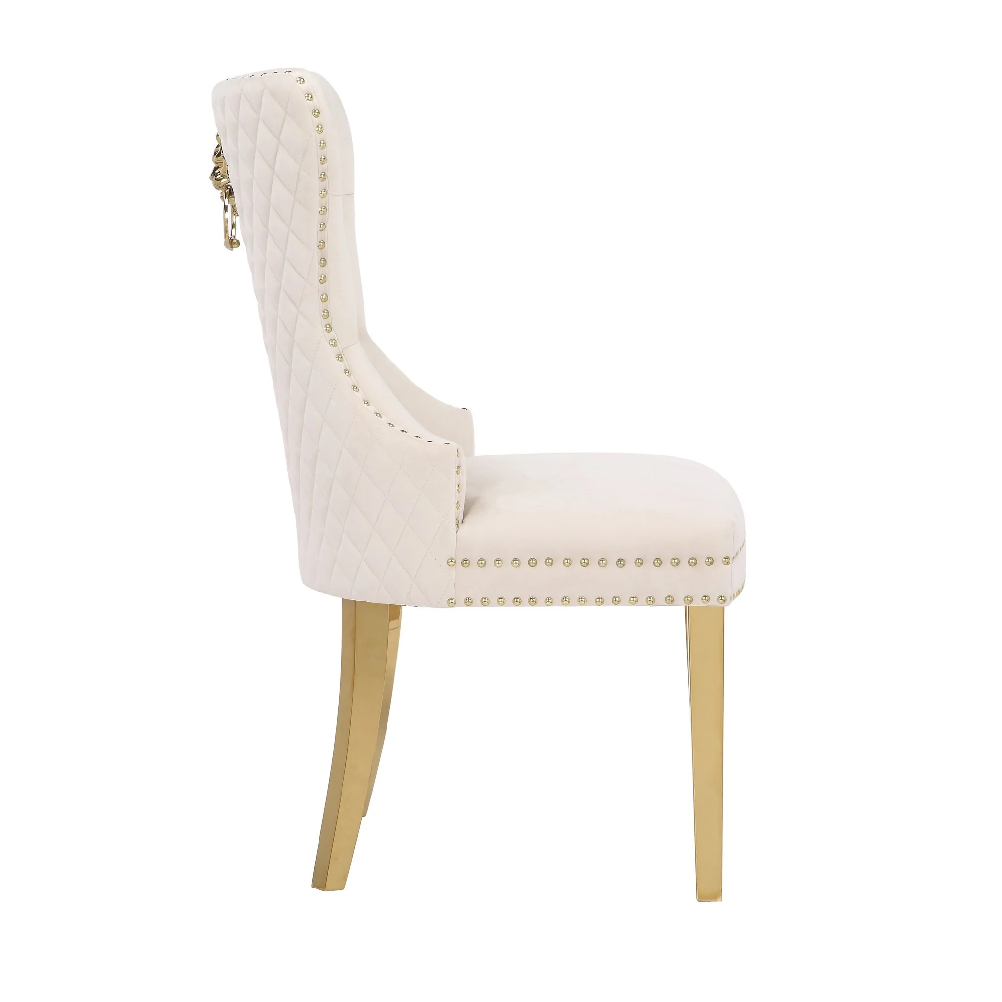 Simba Gold Legs Chair Finish with Velvet Fabric in Beige - Image 3