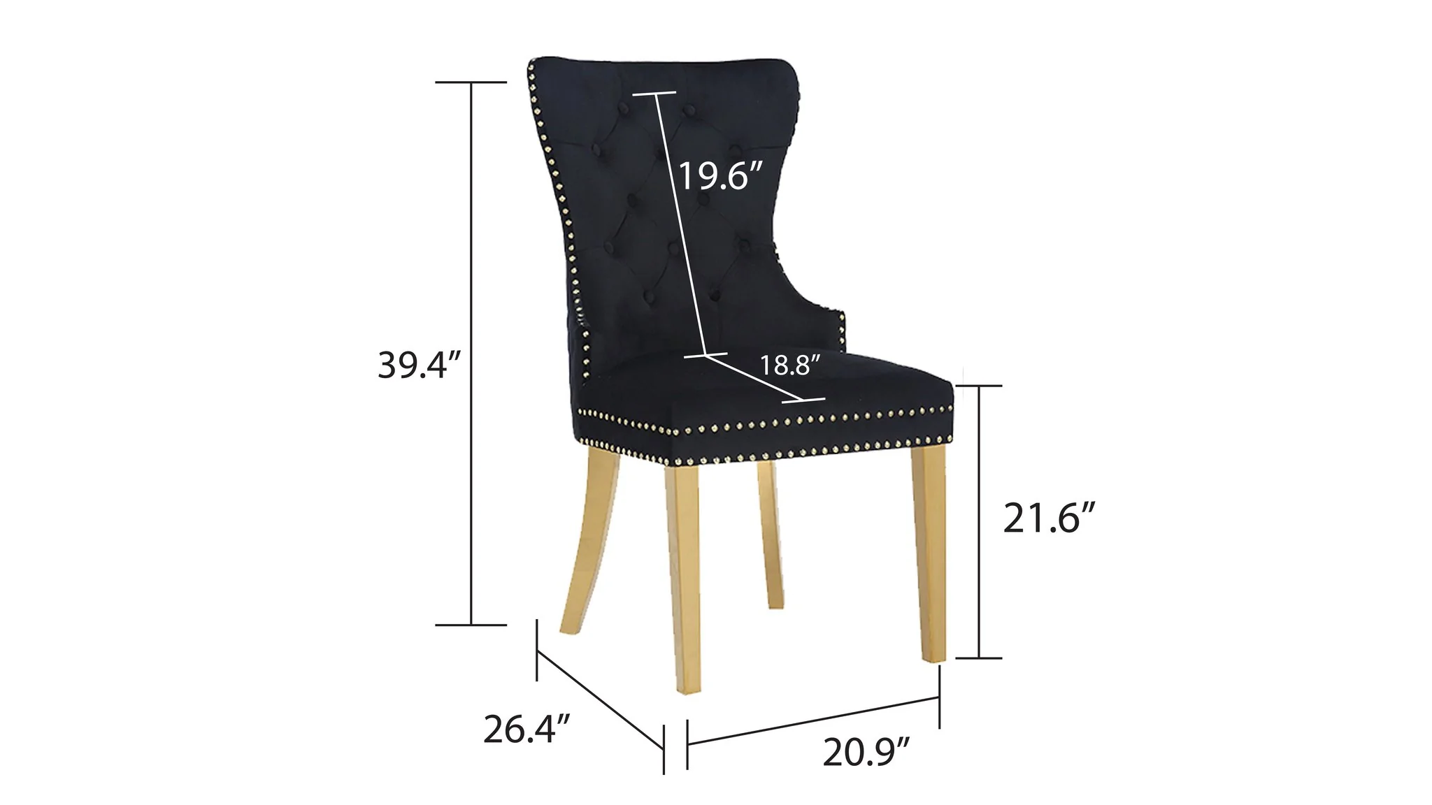 Simba Gold Legs Chair Finish with Velvet Fabric in Black - Image 2
