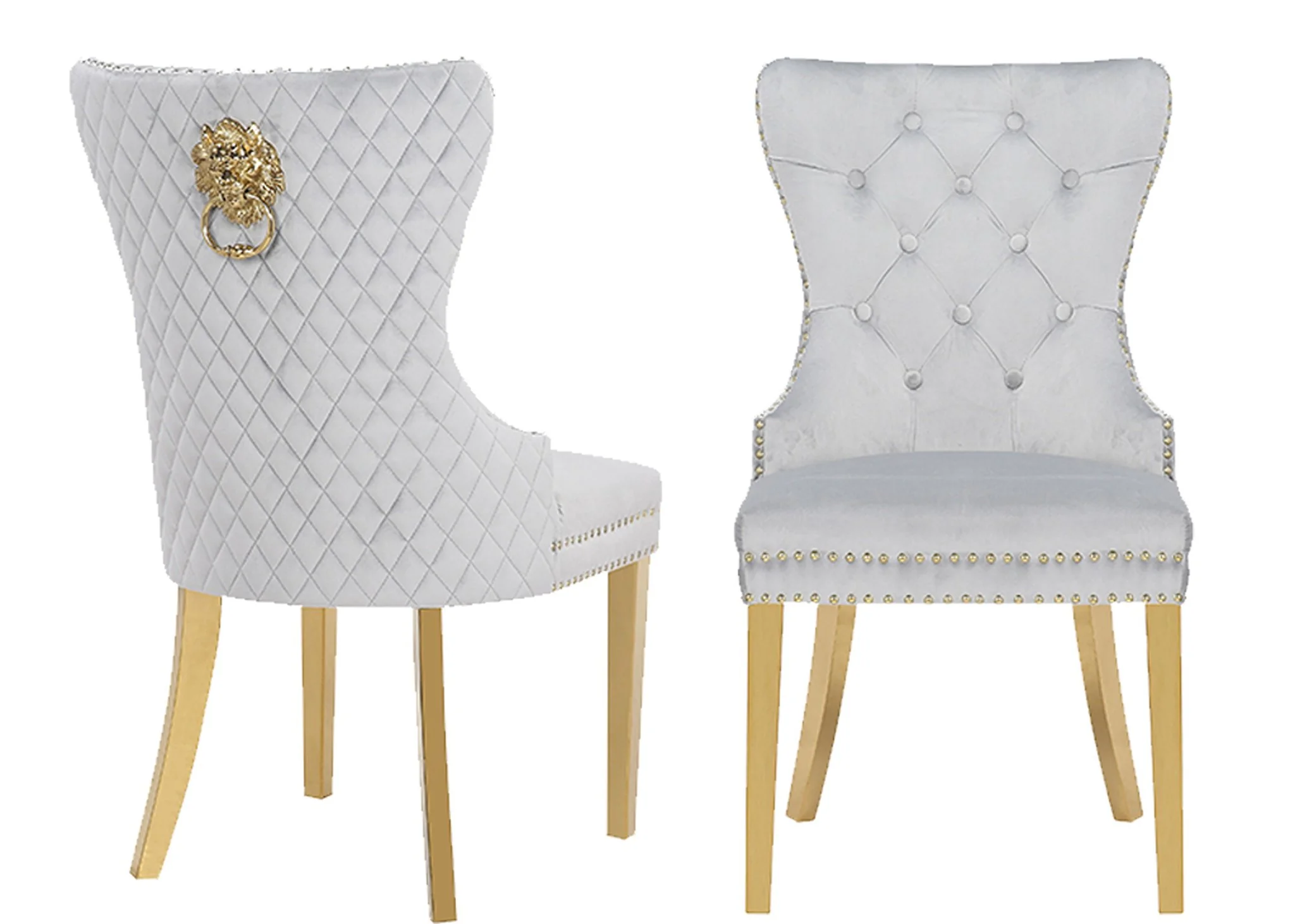 Simba Gold Legs Chair Finish with Velvet Fabric in  Light Gray - Image 6