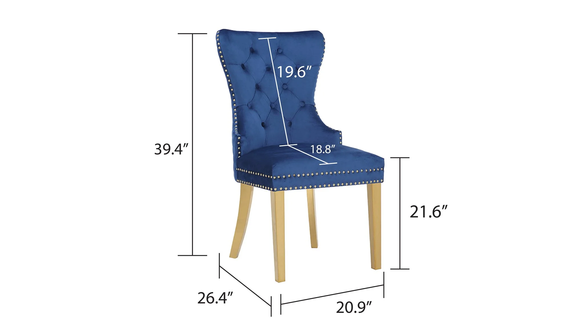 Simba Gold Legs Chair Finish with Velvet Fabric in Navy - Image 2