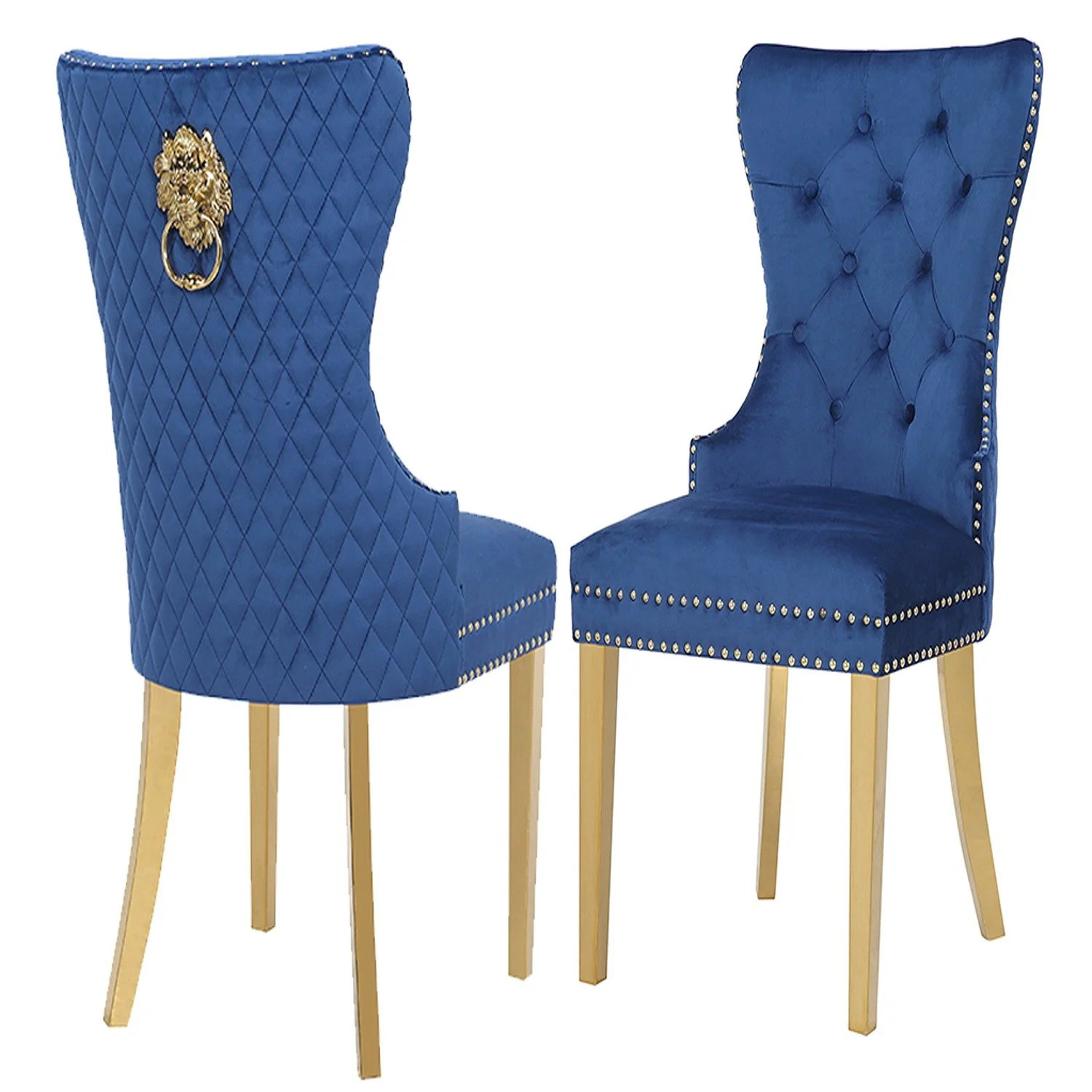 Simba Gold Legs Chair Finish with Velvet Fabric in Navy - Image 7