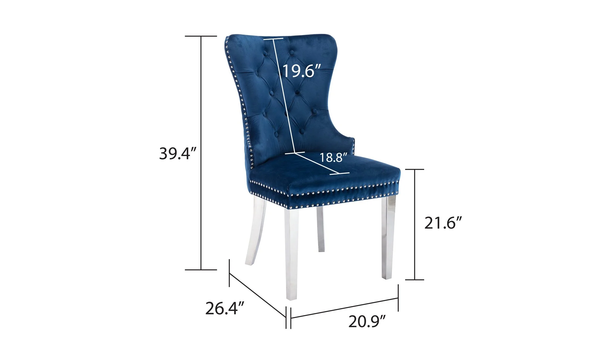 Simba Stainless Steel Legs Chair Finish with Velvet Fabric in Blue - Image 2