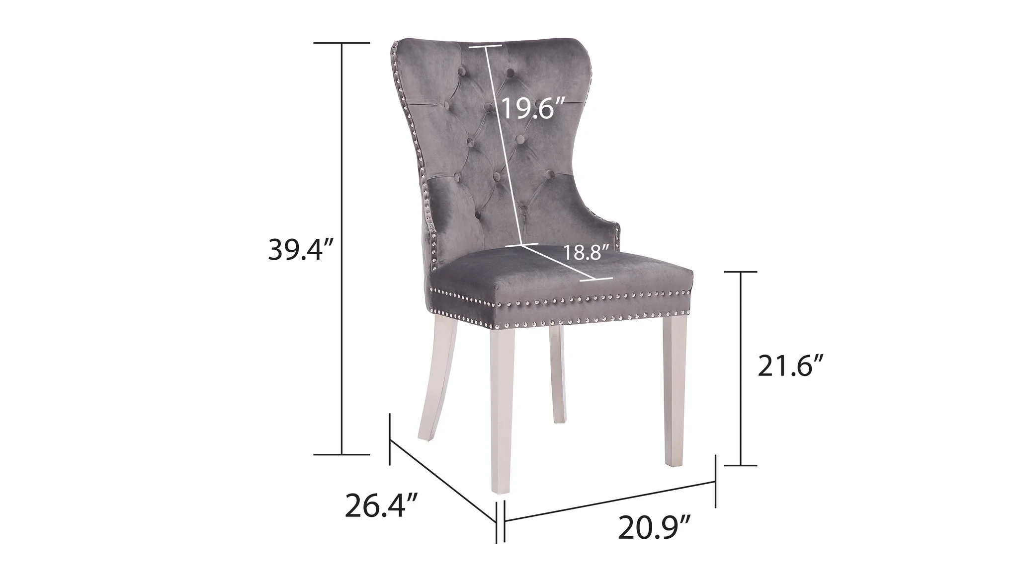 Simba Stainless Steel Legs Chair Finish with Velvet Fabric in Dark Gray - Image 2