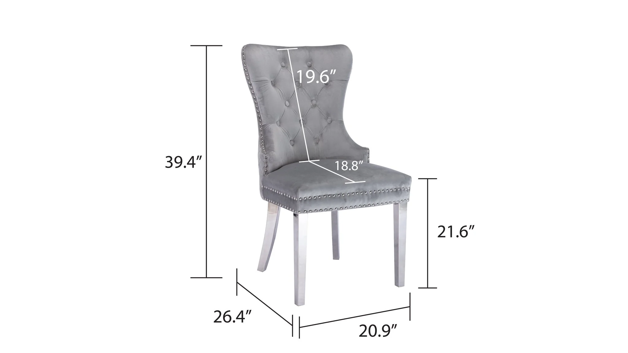 Simba Stainless Steel Legs Chair Finish with Velvet Fabric in  Light Gray - Image 2