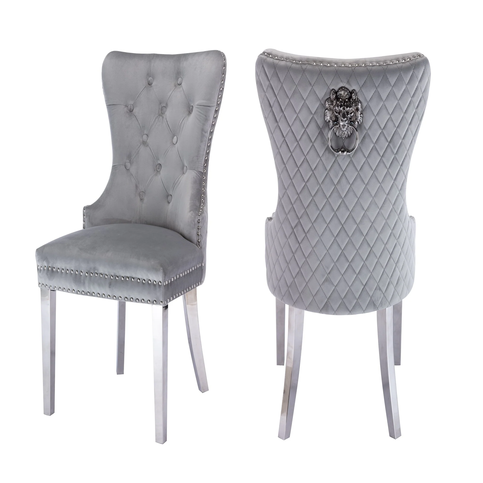 Simba Stainless Steel Legs Chair Finish with Velvet Fabric in  Light Gray - Image 7