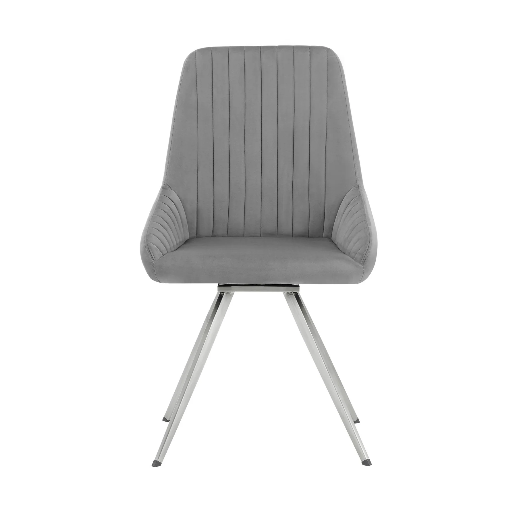 Skye Swivel Gray Velvet and Brushed Stainless Steel Dining Room Chairs - Set of 2 - Image 2
