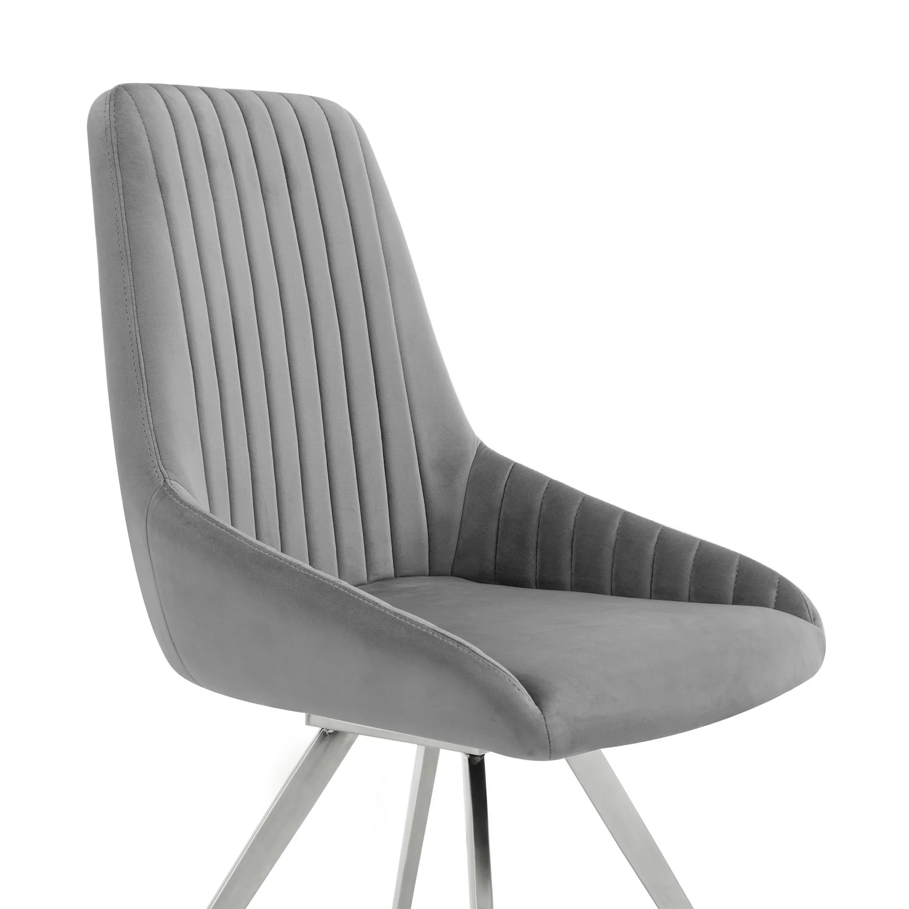 Skye Swivel Gray Velvet and Brushed Stainless Steel Dining Room Chairs - Set of 2 - Image 4