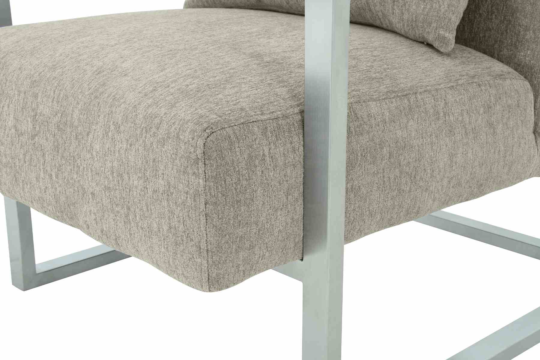 Skyline Modern Accent Chair In Gray Linen and Steel Legs - Image 6