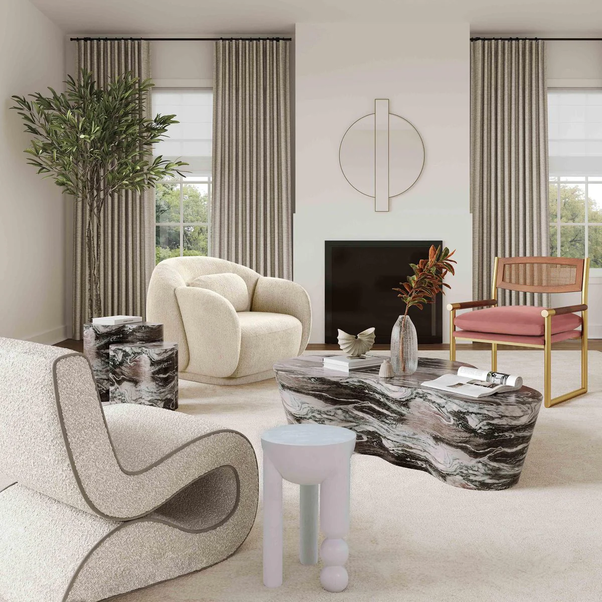 Slab Grey/Blush Faux Marble Coffee Table - Image 2