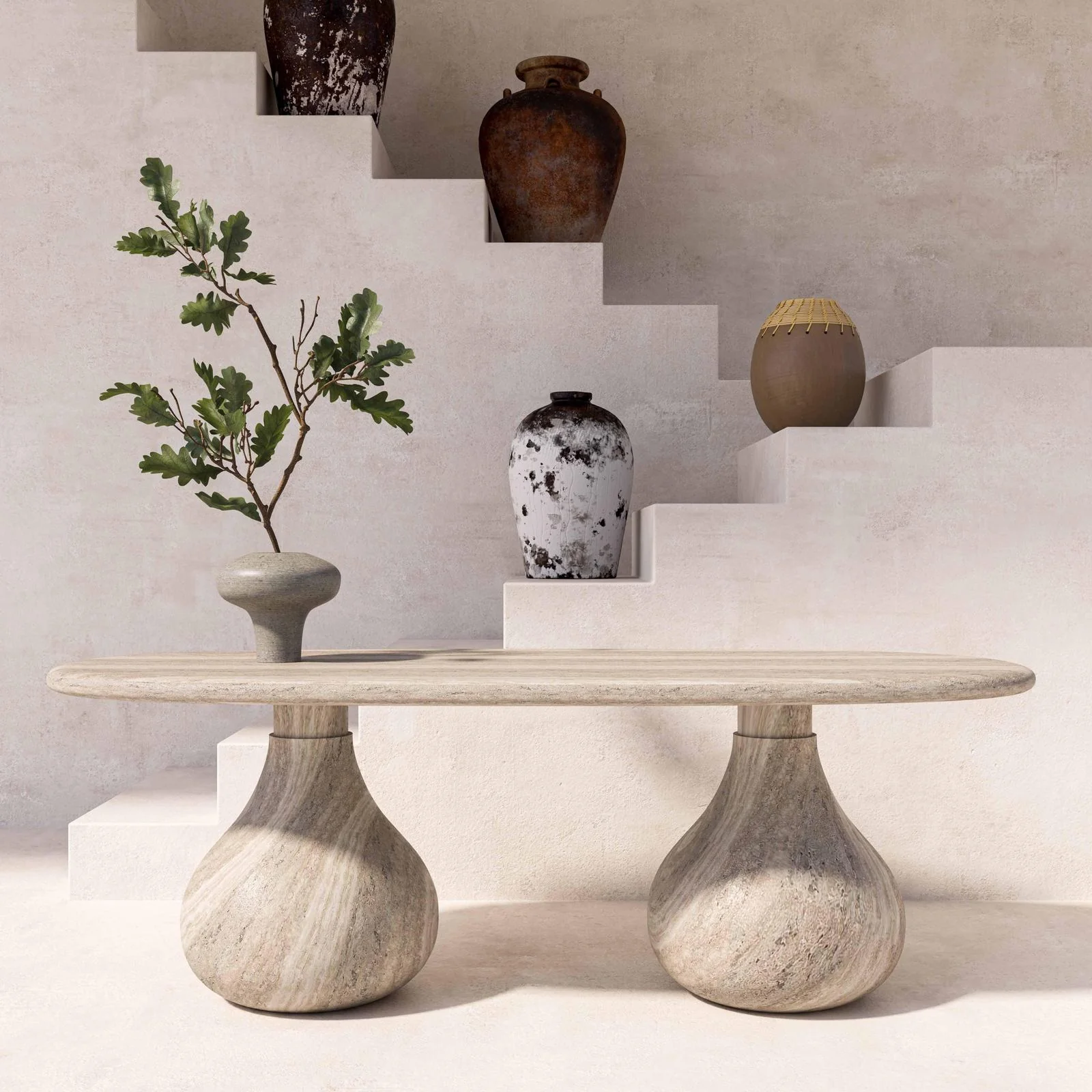 Smooch Faux Travertine Indoor / Outdoor Pedestal Dining Table - Image 8