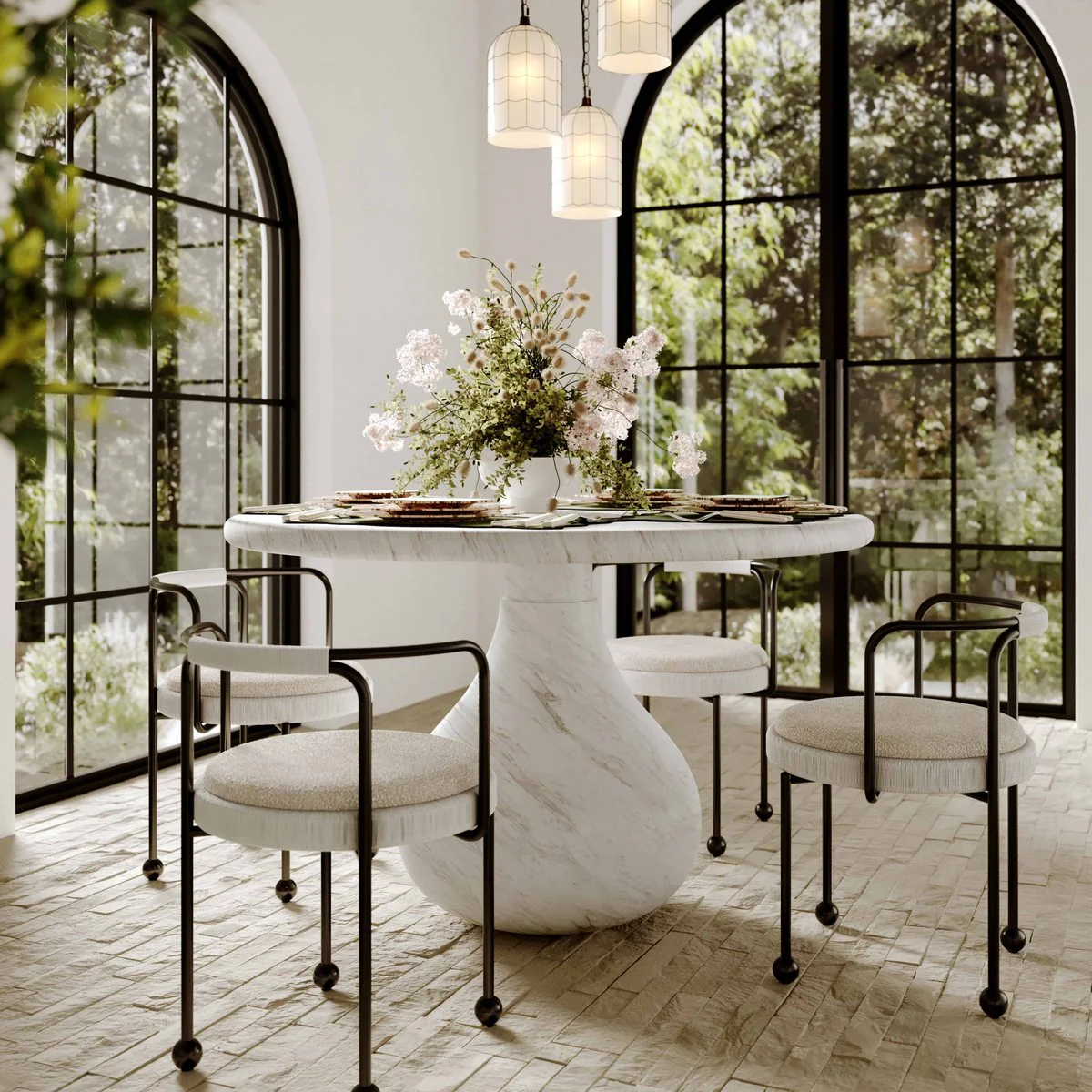 Smooch White Faux Marble Print Indoor / Outdoor 47" Round Dining Table - Image 2