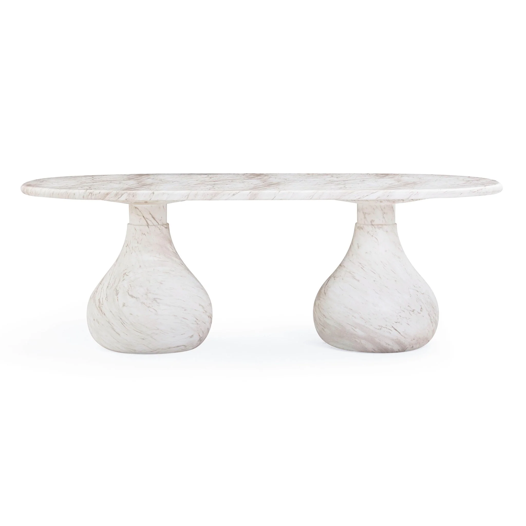 Smooch White Faux Marble Print Indoor / Outdoor 87 inch Oval Dining Table - Image 3