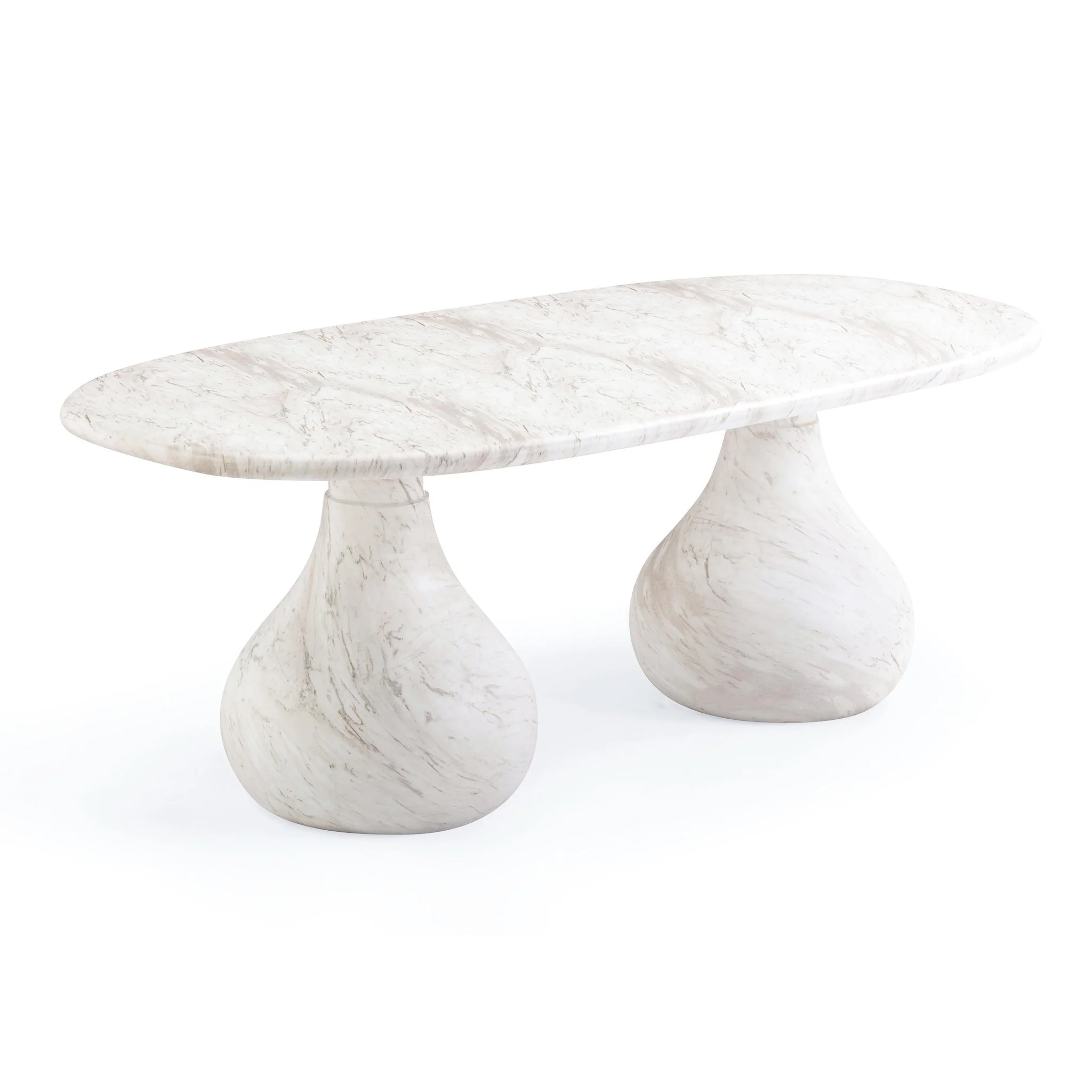Smooch White Faux Marble Print Indoor / Outdoor 87 inch Oval Dining Table - Image 4