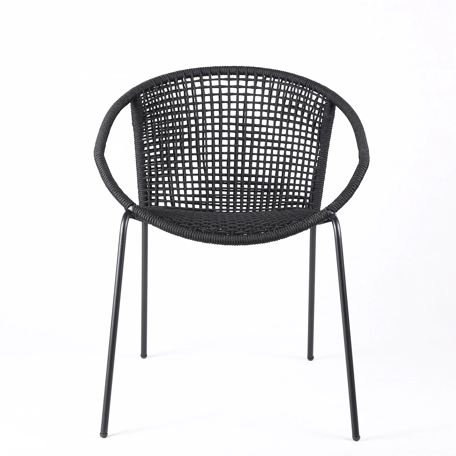 Snack Indoor Outdoor Stackable Steel Dining Chair with Black Rope - Set of 2 - Image 4