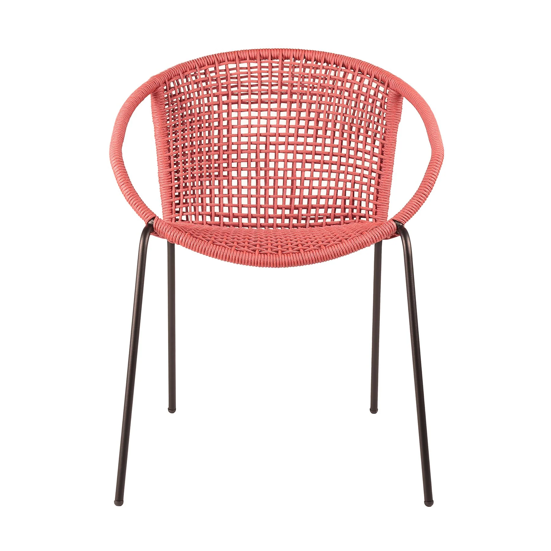 Snack Indoor Outdoor Stackable Steel Dining Chair with Brick Red Rope - Set of 2 - Image 4