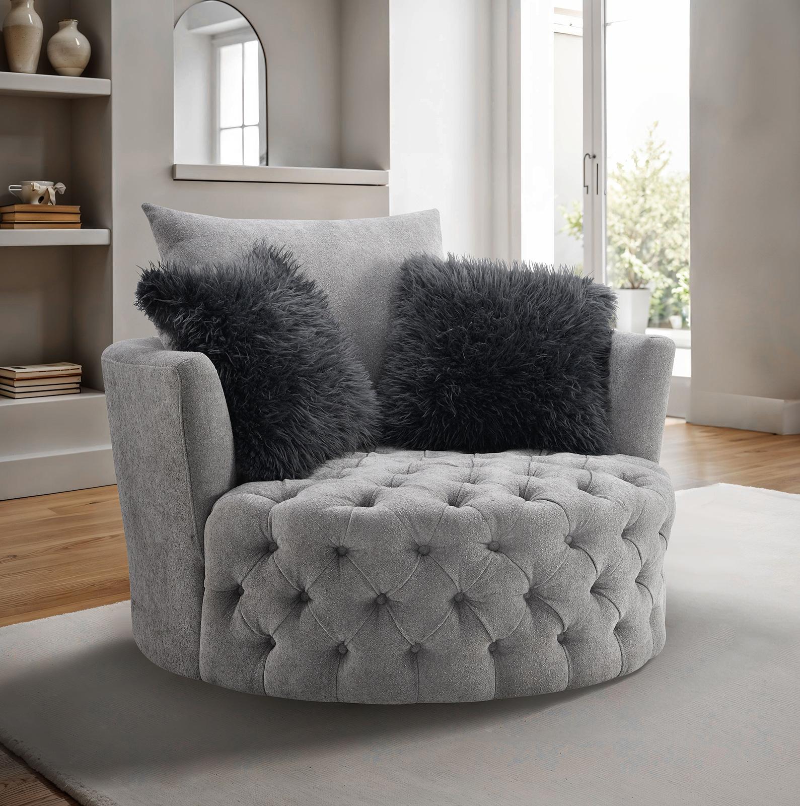 Sofi Swivel Chair, Button Tufted, Light Gray - Image 2