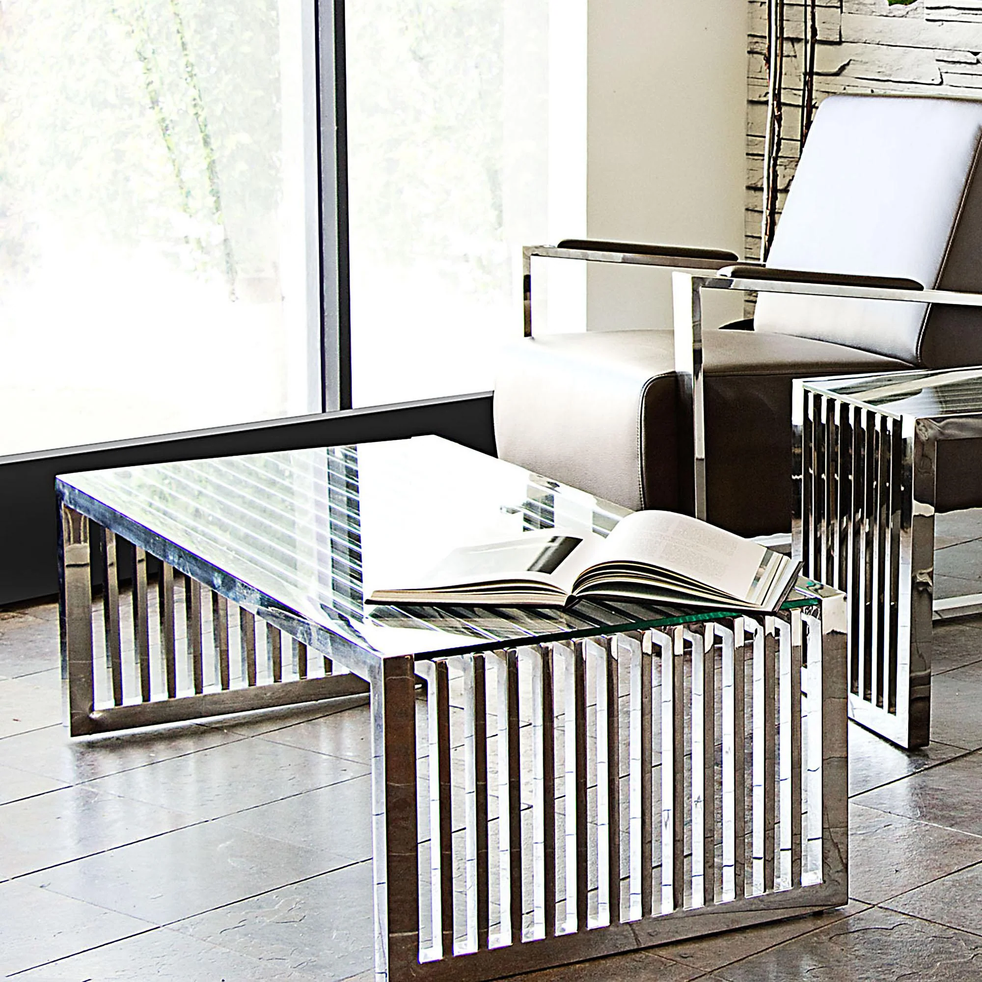 SOHO Rectangular Stainless Steel Cocktail Table w/ Clear, Tempered Glass Top by Diamond Sofa - Image 7