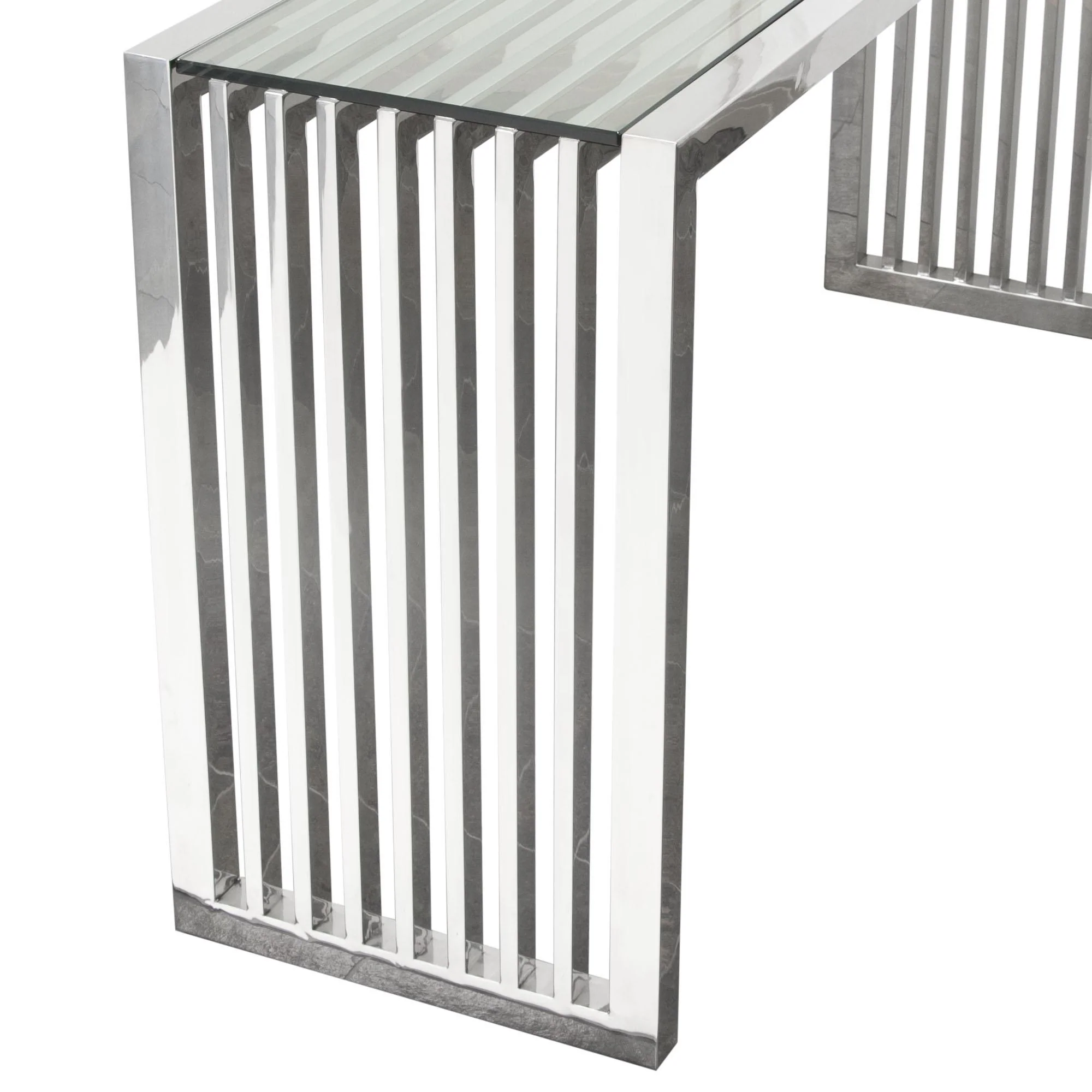 SOHO Rectangular Stainless Steel Console Table w/ Clear, Tempered Glass Top by Diamond Sofa - Image 4