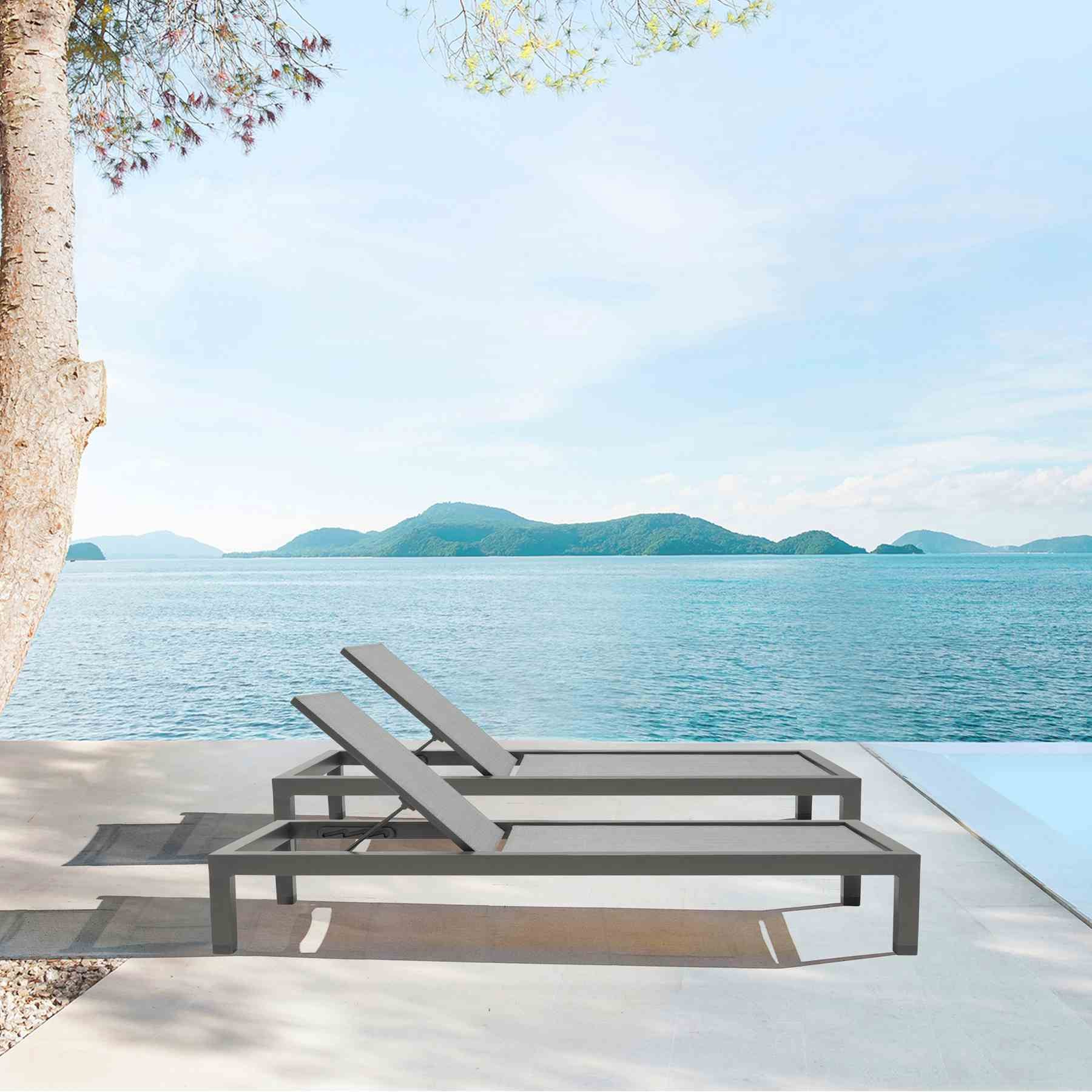 Solana Outdoor Dark Gray Aluminum Stacking Chaise Lounge Chair Set of 2 - Image 9