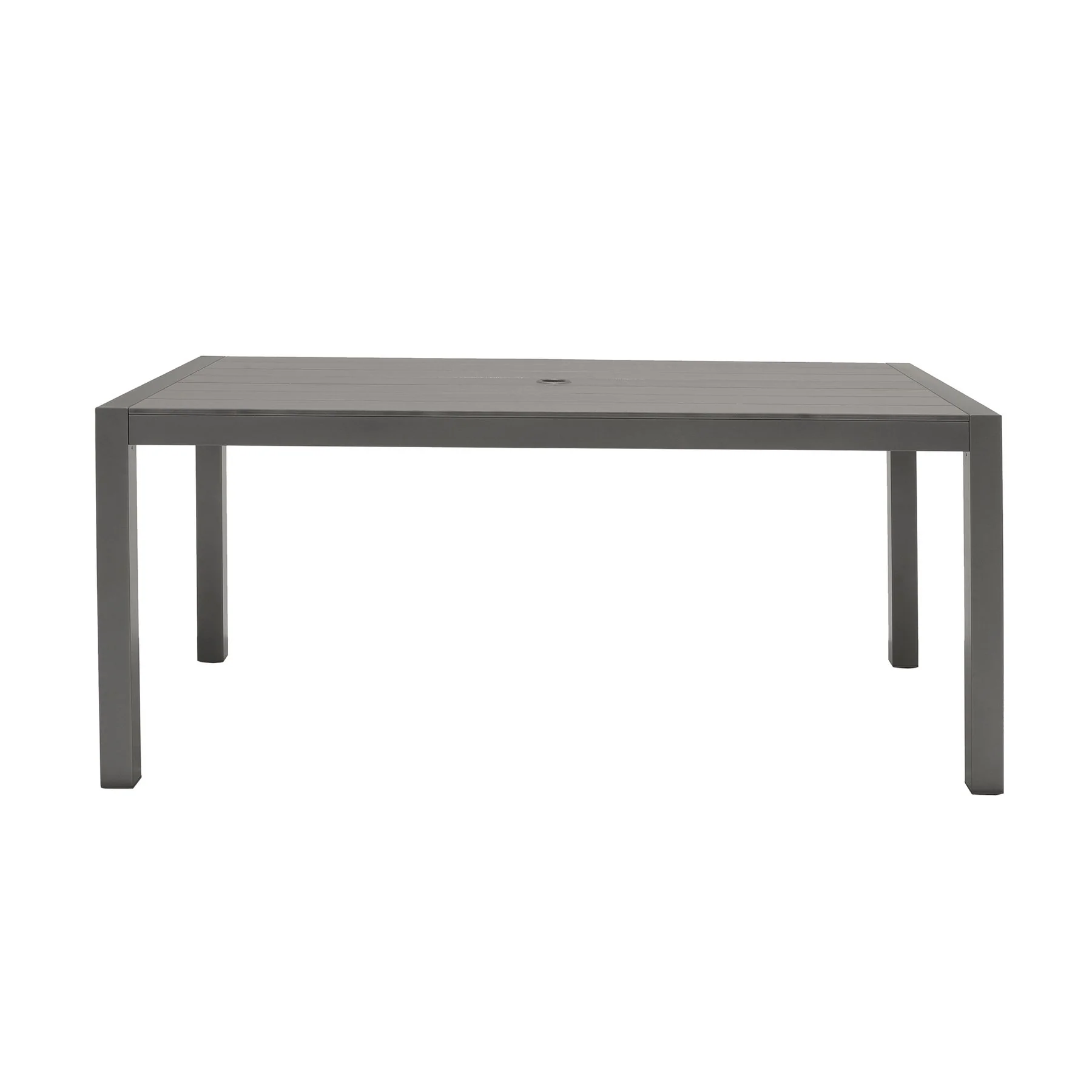 Solana Outdoor Rectangular Aluminum Dining Table in Cosmos Gray Finish with Wood Top - Image 2