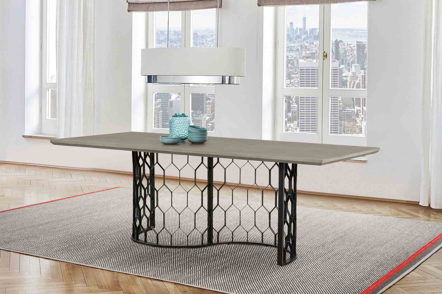 Solange Concrete and Black Metal Rectangular Dining Table - Image 7