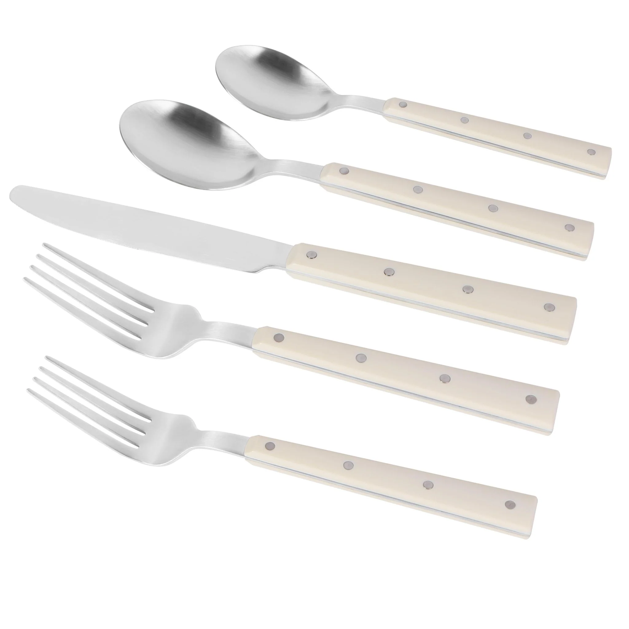 Soline Cream and Stainless Steel Flatware - Set of 5 Pieces - Service for 1 - Image 3