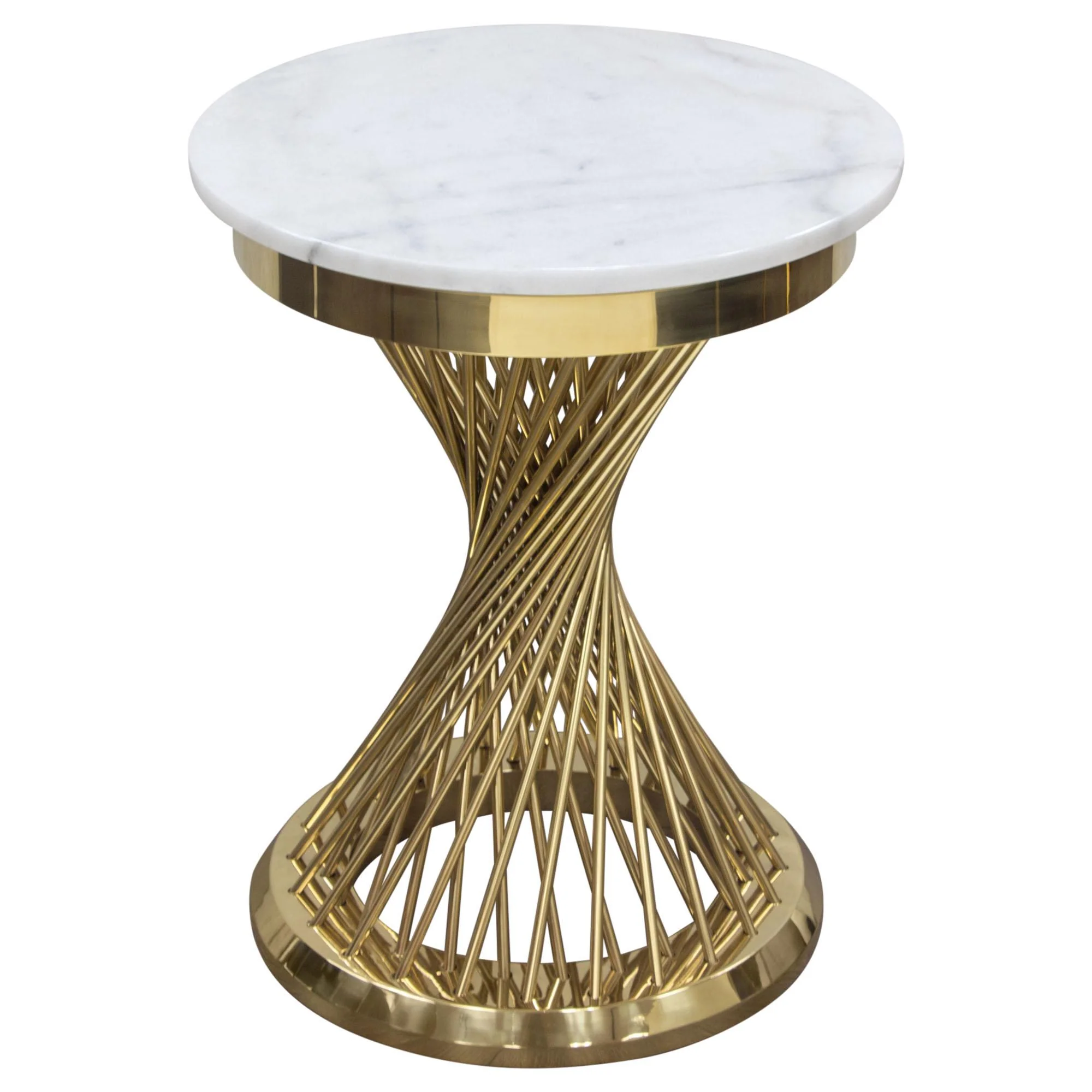 Solstice 18" Round End Table with Genuine Marble Top and Polished Gold Spiral Spoked Base by Diamond Sofa - Image 2