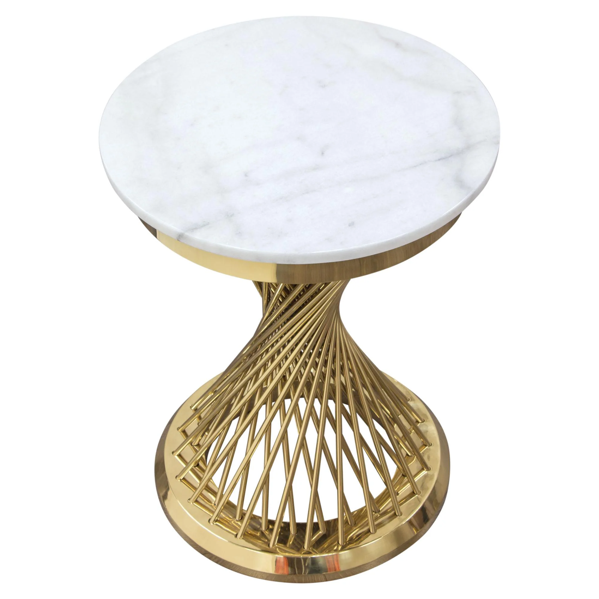 Solstice 18" Round End Table with Genuine Marble Top and Polished Gold Spiral Spoked Base by Diamond Sofa - Image 3