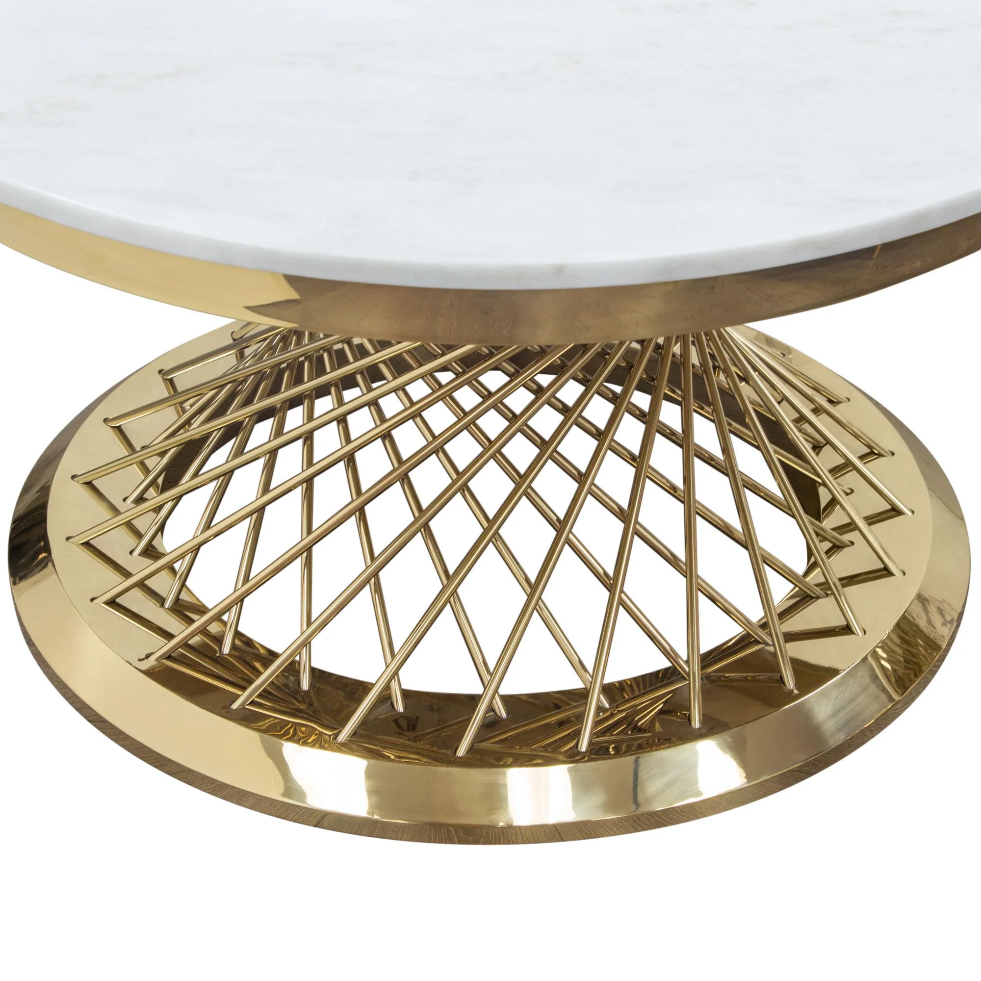 Solstice 35" Round Cocktail Table with Genuine Marble Top and Polished Gold Spiral Spoked Base by Diamond Sofa - Image 4