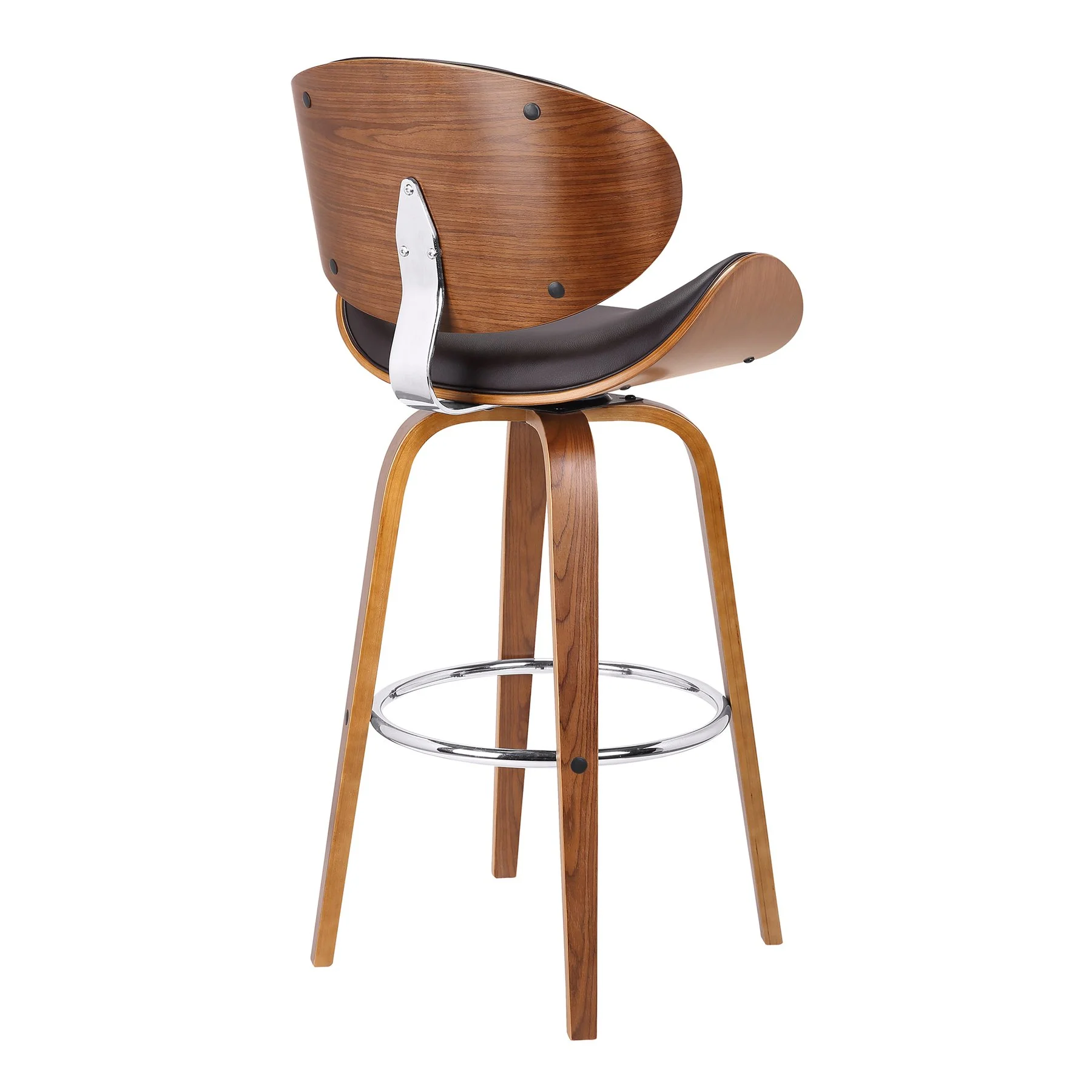 Solvang 26" Swivel Brown Faux Leather and Walnut Wood Counter Stool - Image 3