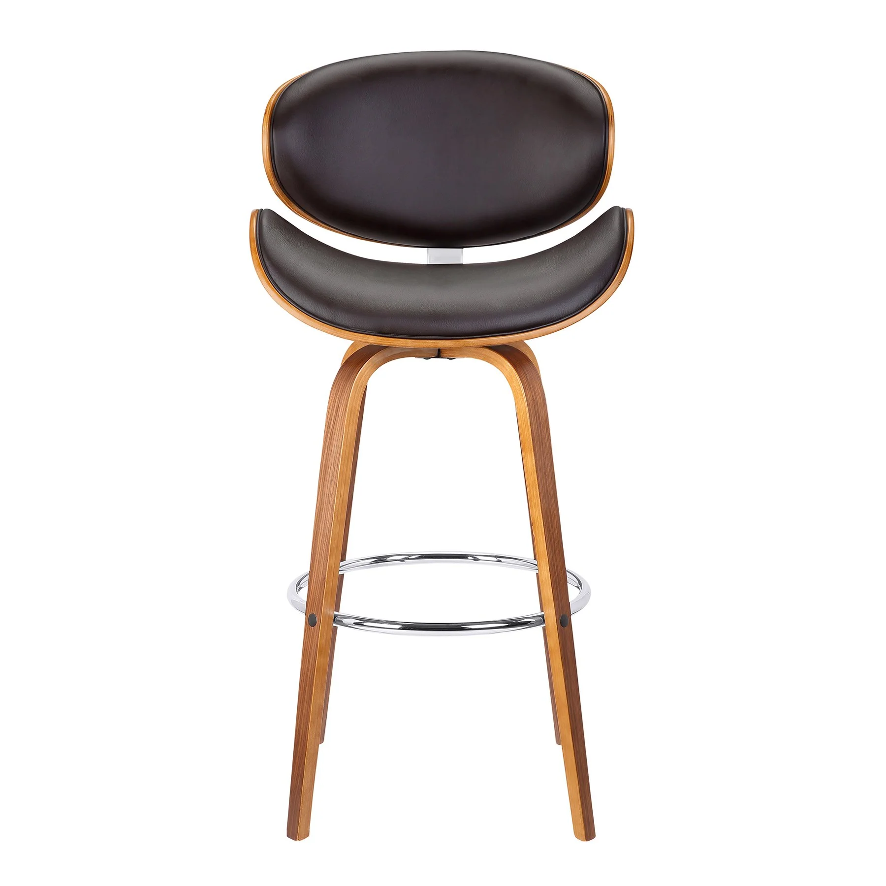 Solvang 30" Swivel Brown Faux Leather and Walnut Wood Bar Stool - Image 2