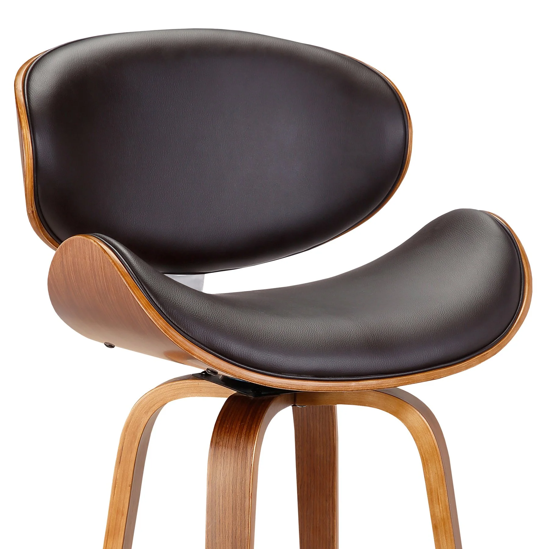Solvang 30" Swivel Brown Faux Leather and Walnut Wood Bar Stool - Image 4