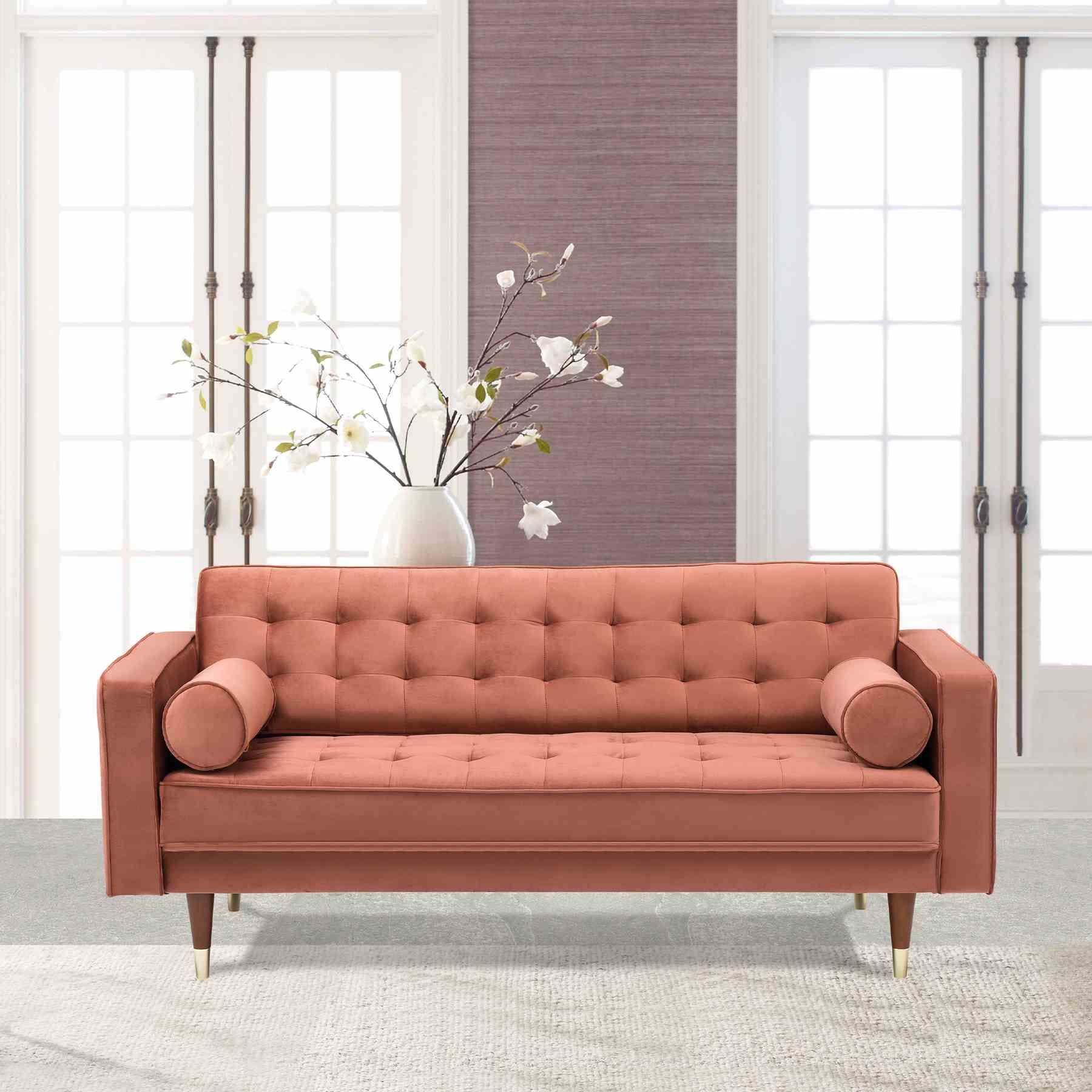 Somerset Blush Velvet Mid Century Modern Loveseat - Image 5