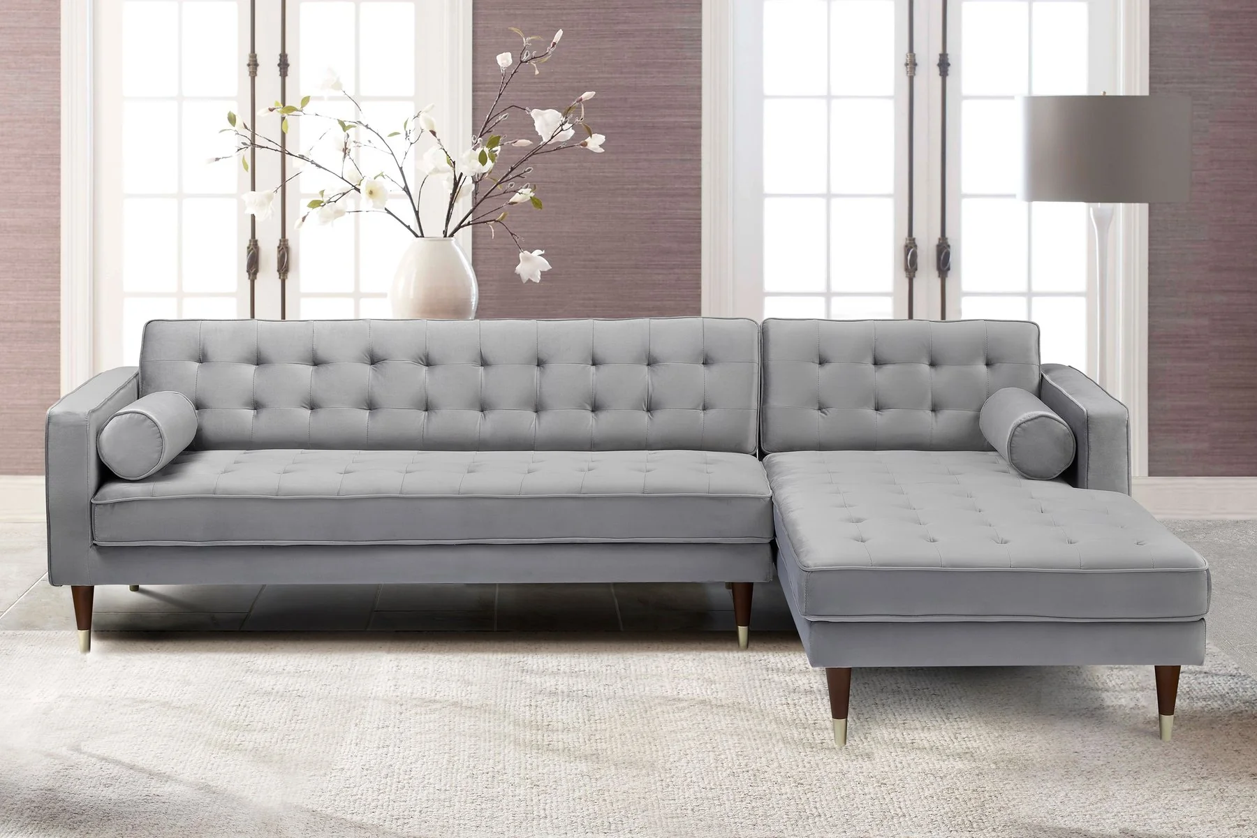Somerset Gray Velvet Mid Century Modern Right Sectional Sofa - Image 4