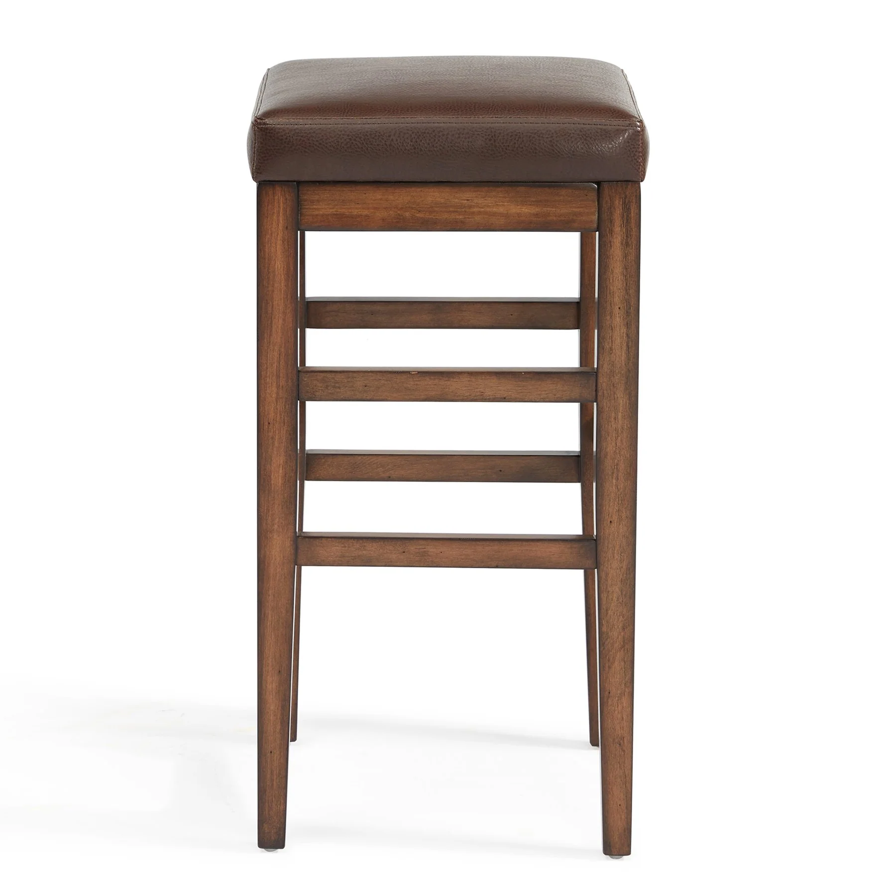 Sonata 26" Counter Height Wood Backless Barstool in Chestnut Finish and Kahlua Faux Leather - Image 2