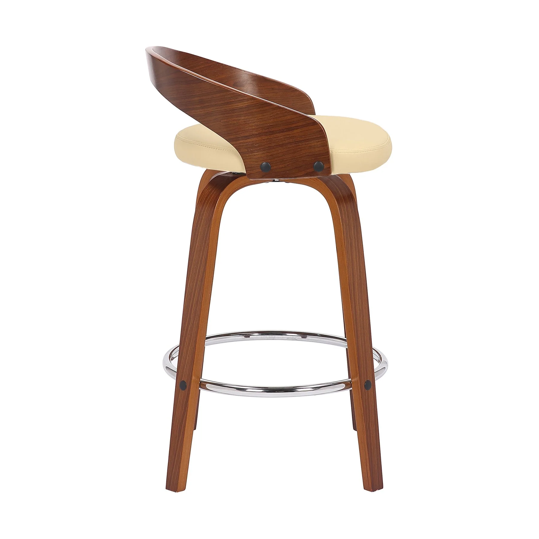 Sonia 26" Counter Height Swivel Cream Faux Leather and Walnut Wood Bar Stool - Image 3