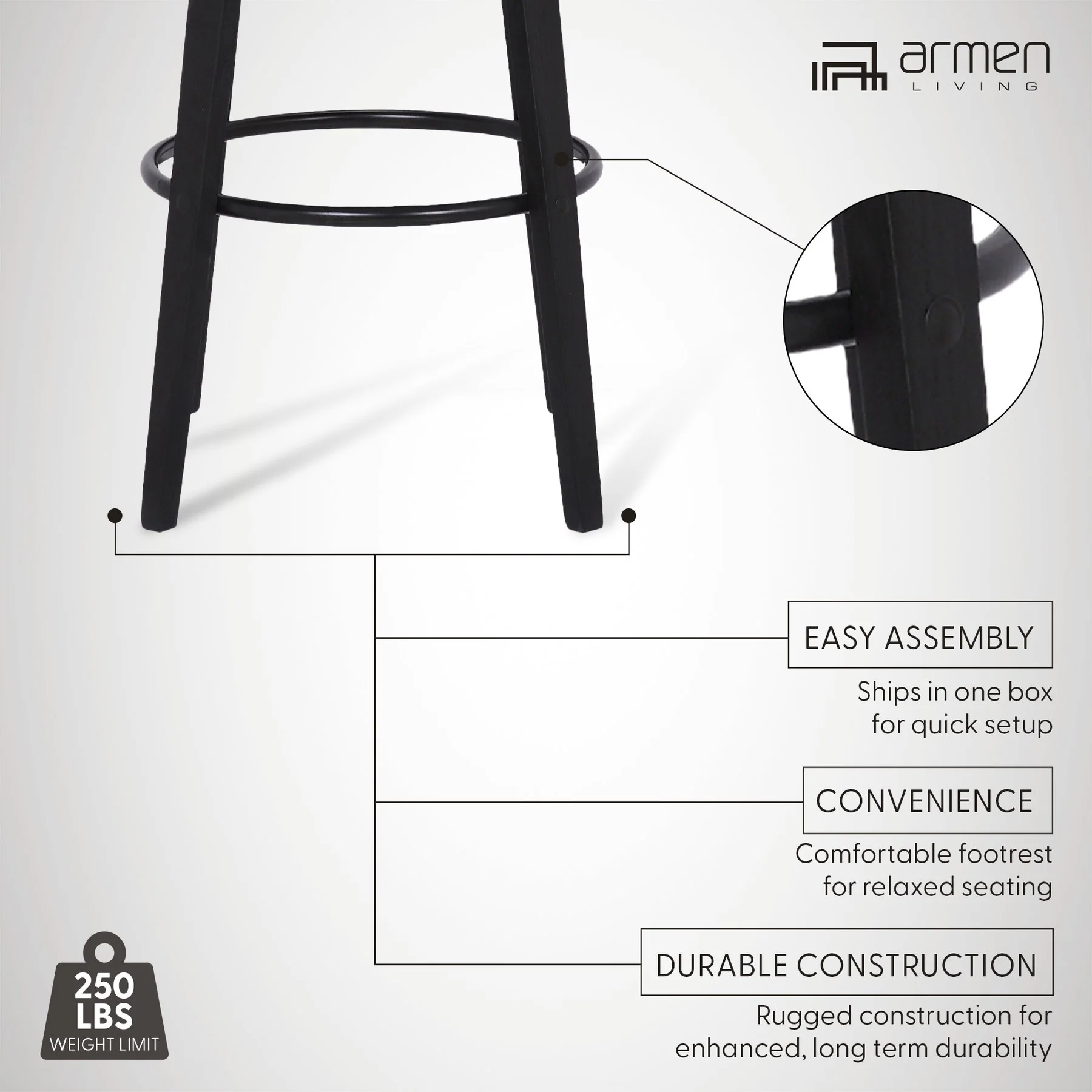 Sonia 26" Counter Height Swivel Gray Faux Leather and Black Wood Bar Stool - Image 11