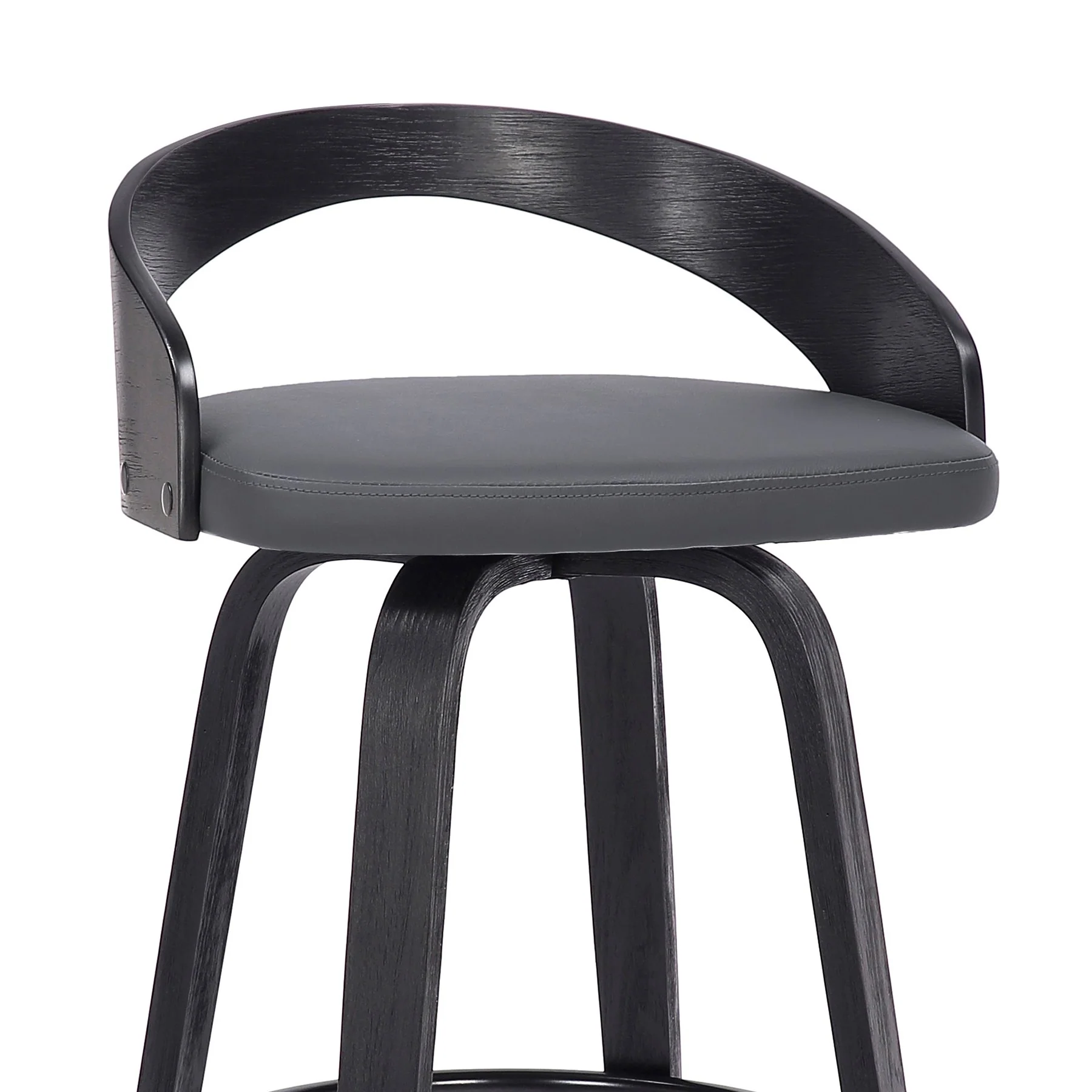 Sonia 26" Counter Height Swivel Gray Faux Leather and Black Wood Bar Stool - Image 6