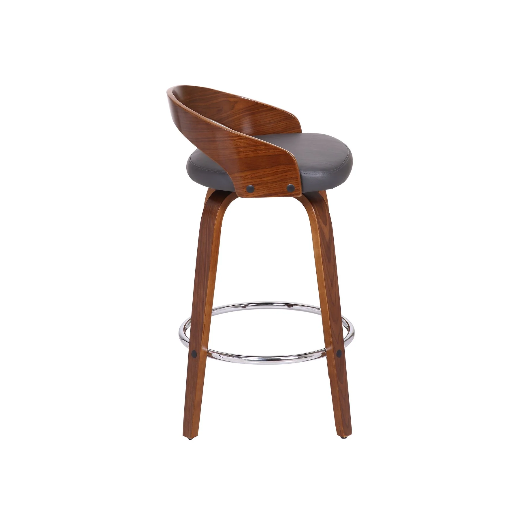 Sonia 26" Counter Height Swivel Gray Faux Leather and Walnut Wood Bar Stool - Image 3