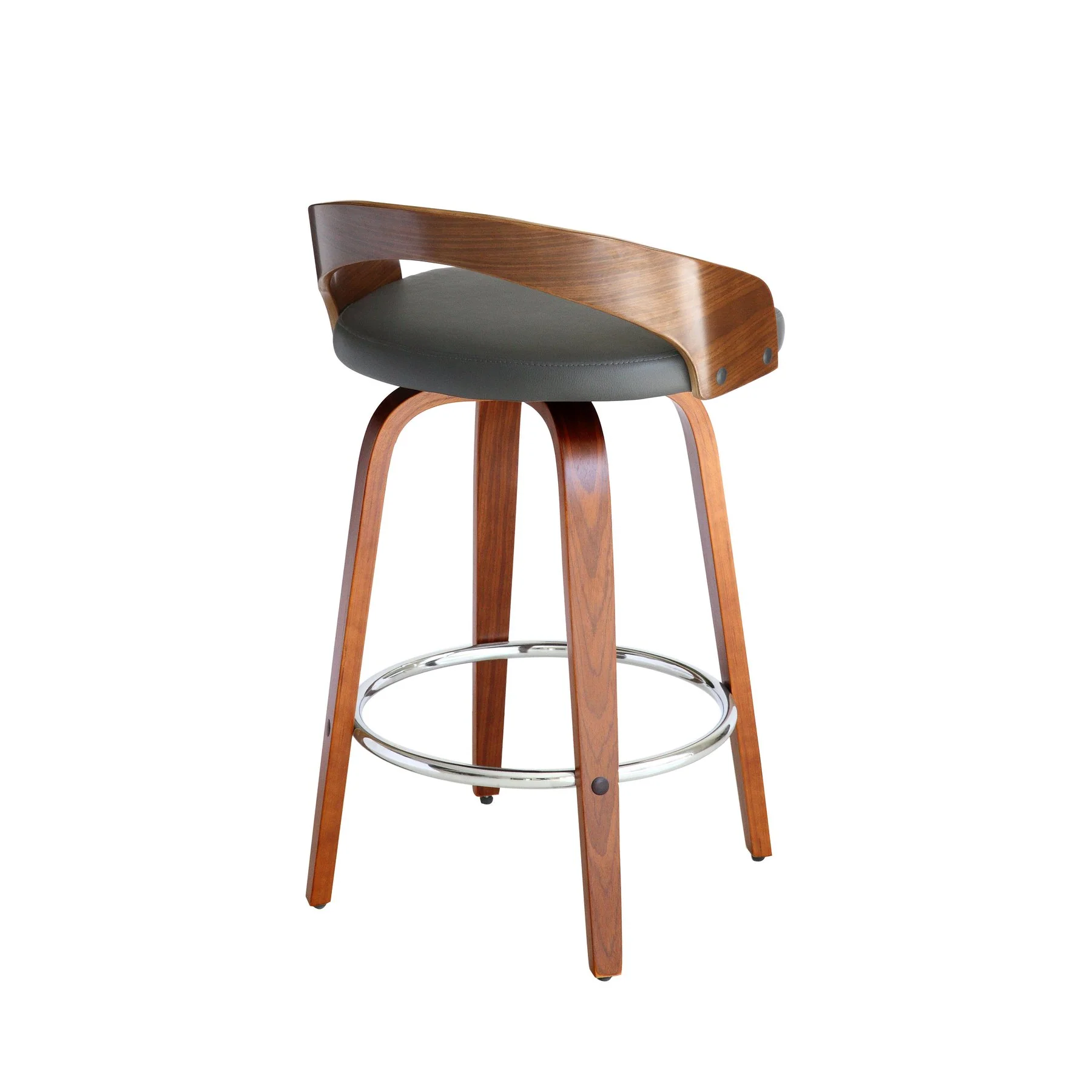 Sonia 26" Counter Height Swivel Gray Faux Leather and Walnut Wood Bar Stool - Image 4