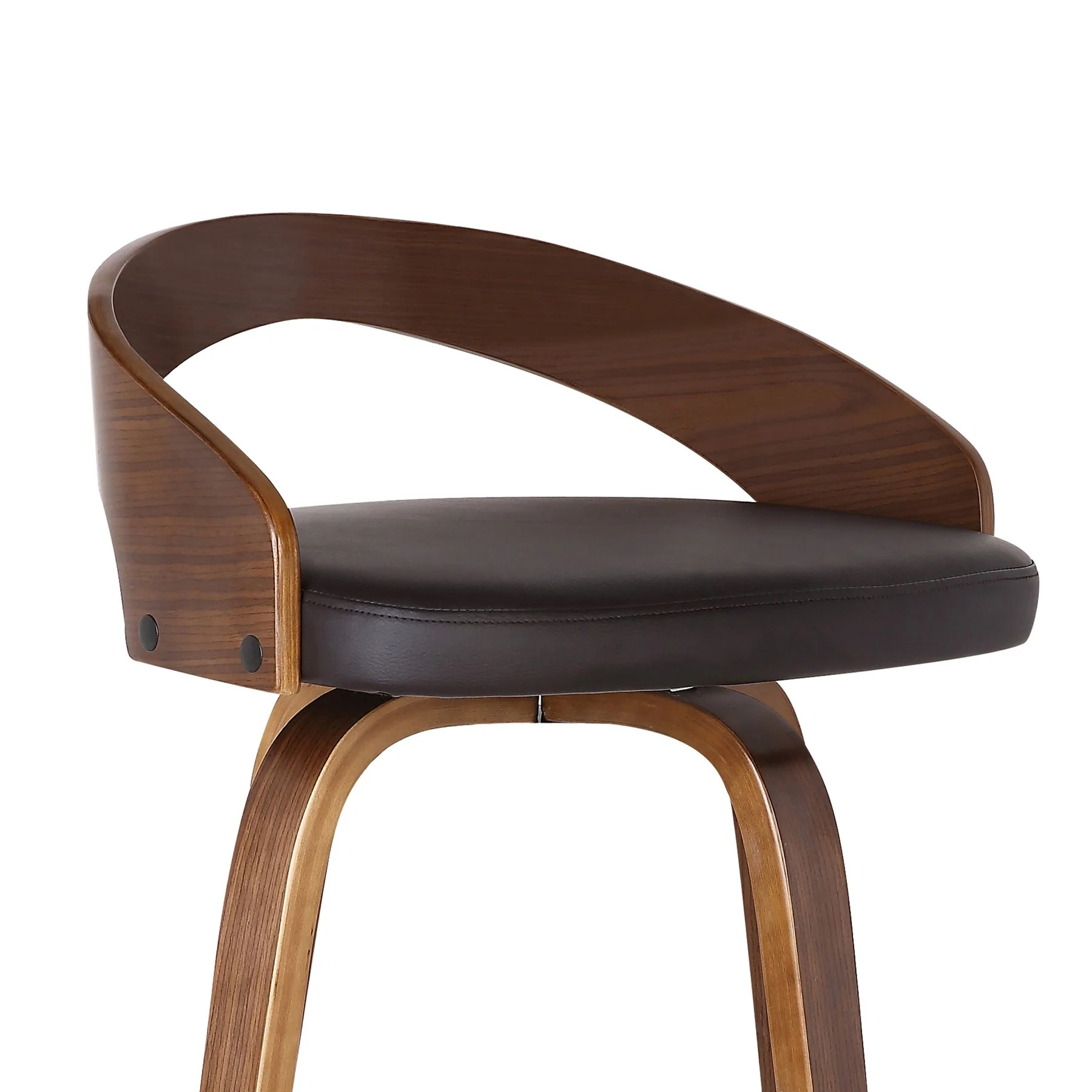 Sonia 30" Bar Height Swivel Brown Faux Leather and Walnut Wood Bar Stool - Image 5