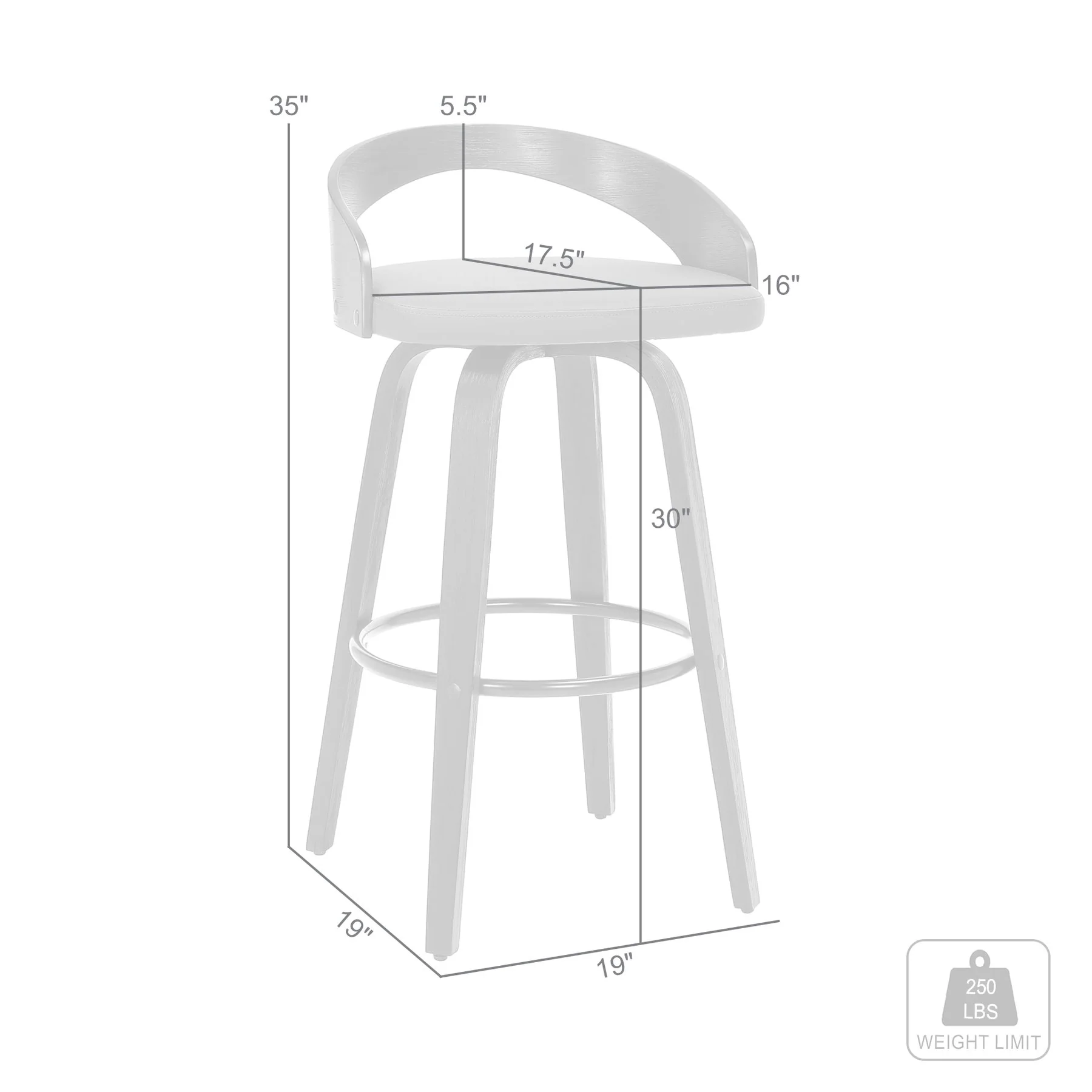 Sonia 30" Bar Height Swivel Brown Faux Leather and Walnut Wood Bar Stool - Image 7