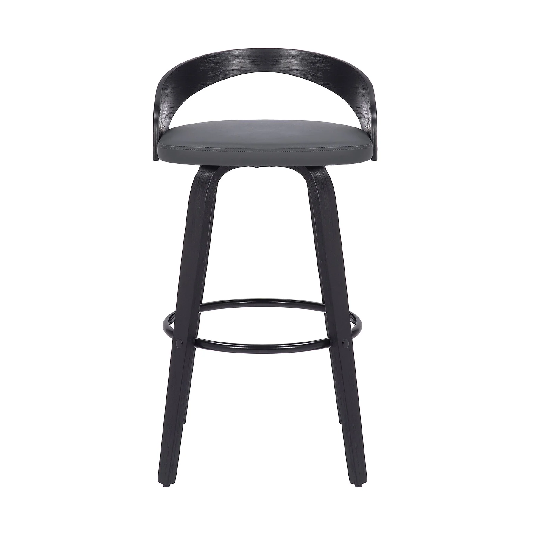 Sonia 30" Bar Height Swivel Gray Faux Leather and Black Wood Bar Stool - Image 2