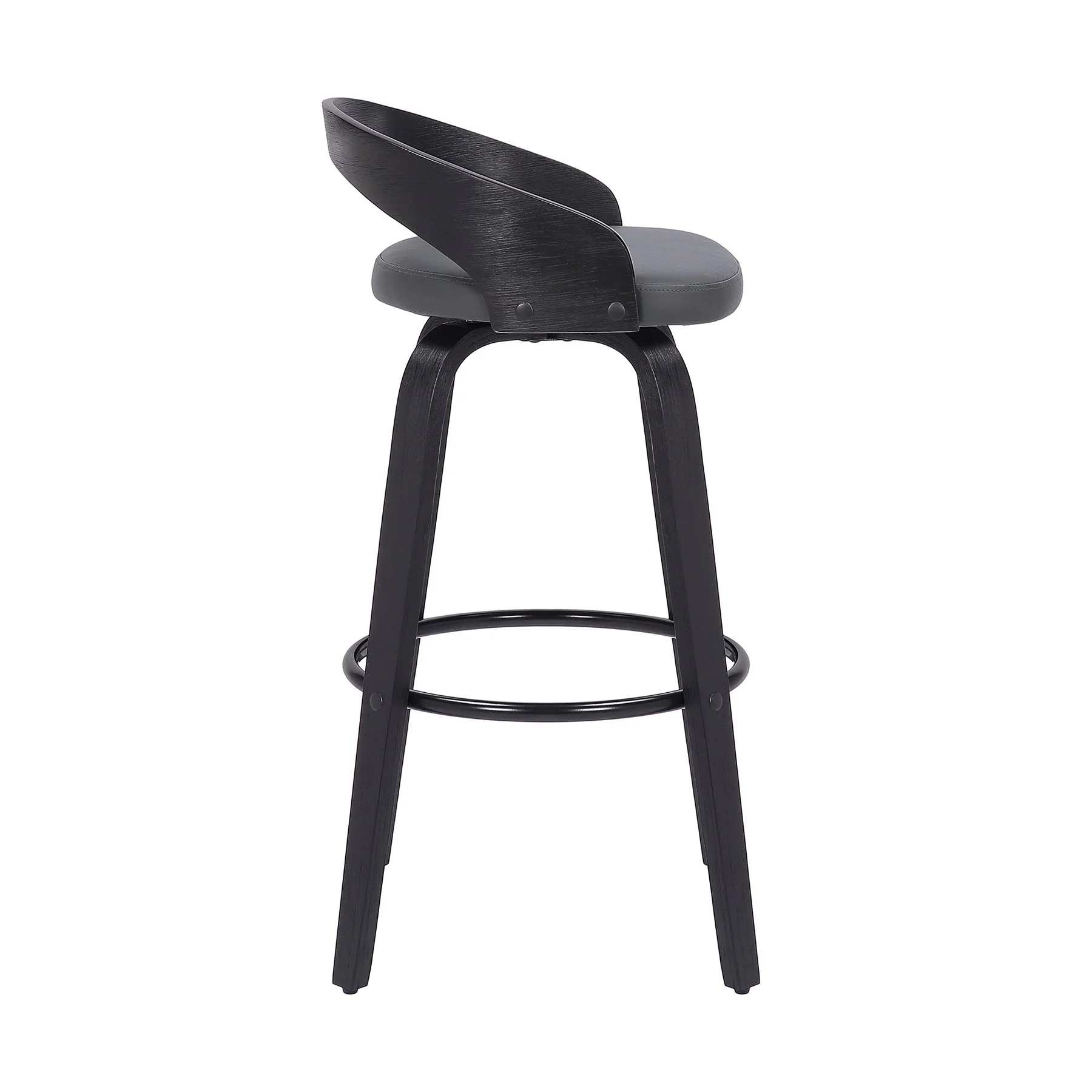 Sonia 30" Bar Height Swivel Gray Faux Leather and Black Wood Bar Stool - Image 3
