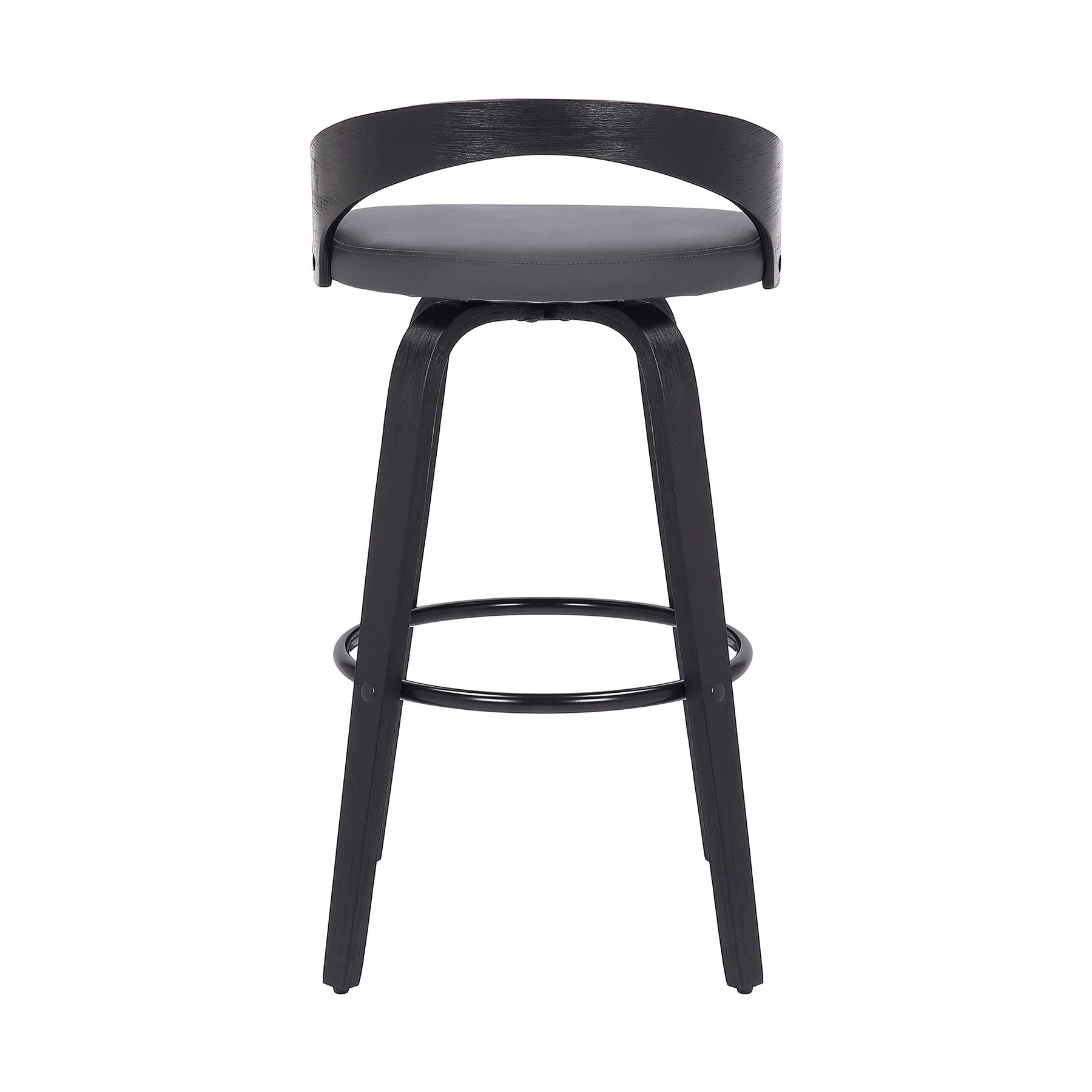 Sonia 30" Bar Height Swivel Gray Faux Leather and Black Wood Bar Stool - Image 5