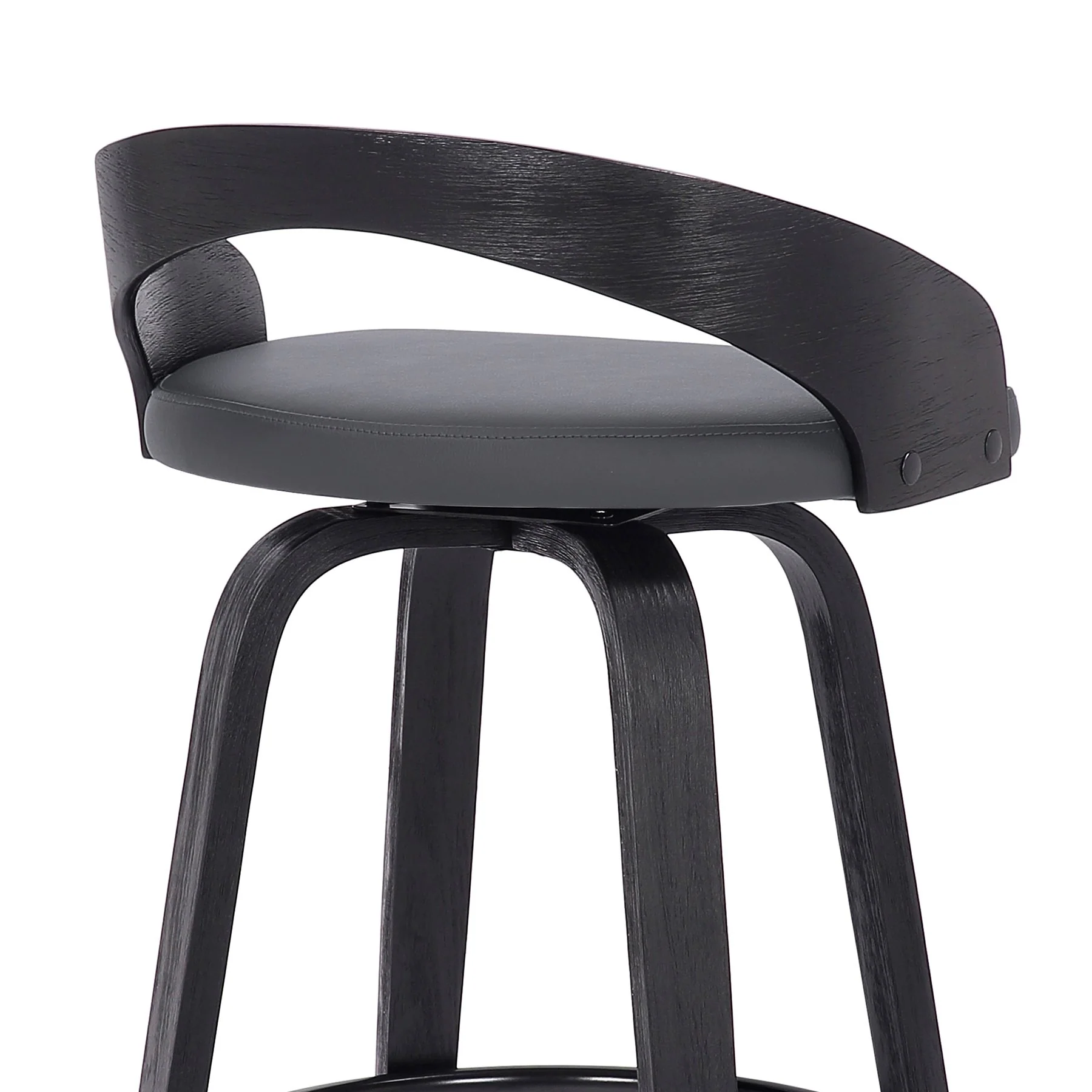 Sonia 30" Bar Height Swivel Gray Faux Leather and Black Wood Bar Stool - Image 7
