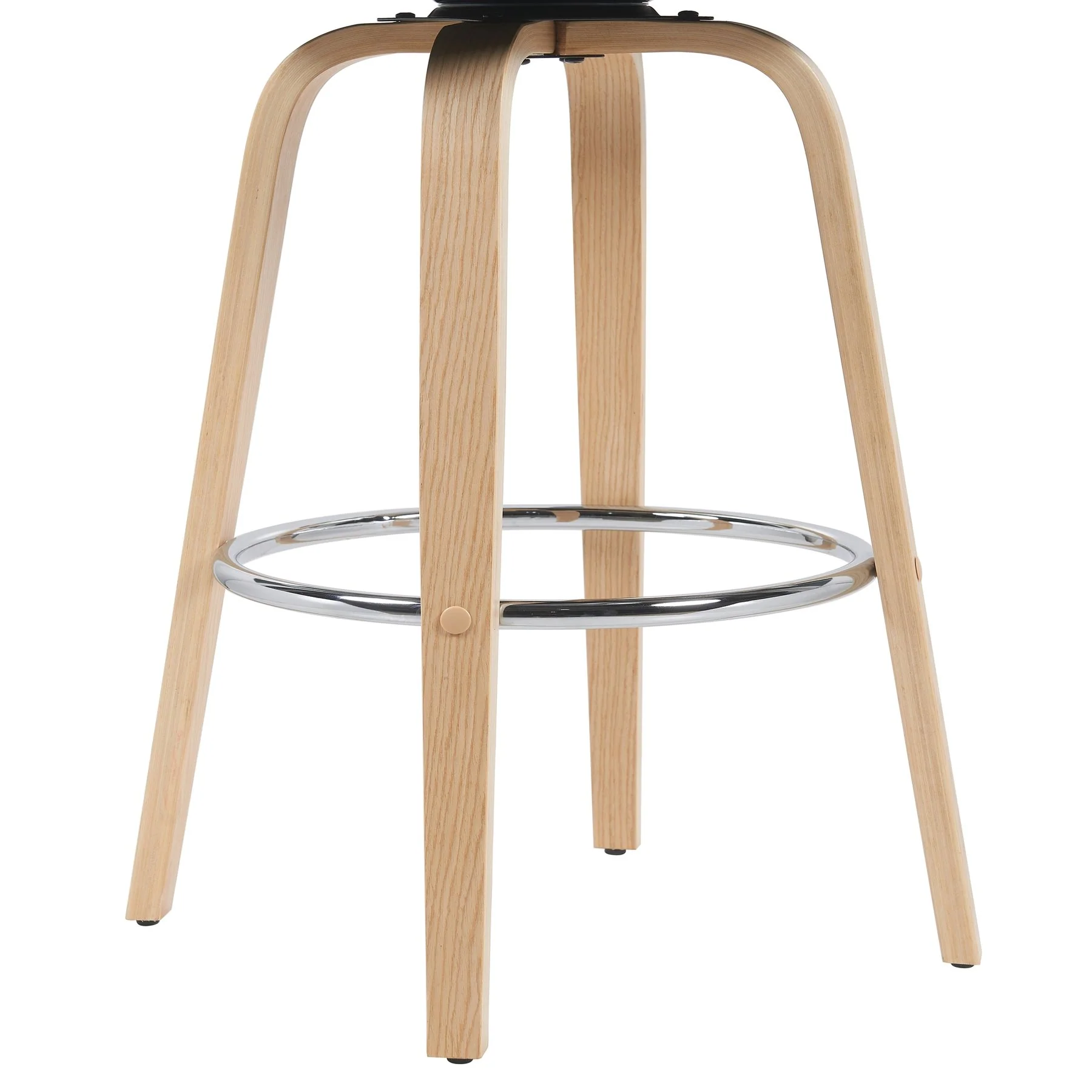 Sonia Modern Swivel Bar Height Stool with Blue Upholstered Seat and Patterned Oak Wood Finish - Image 6