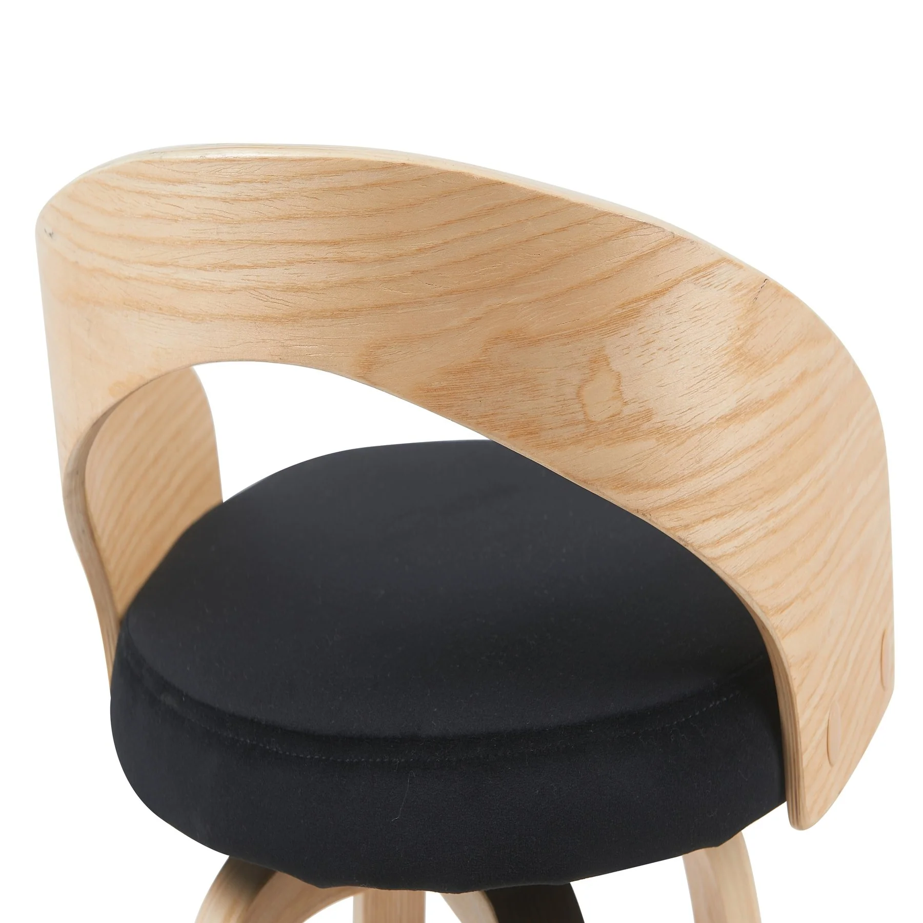 Sonia Modern Swivel Counter Height Bar Stool with Black Upholstered Seat and Patterned Oak Wood Finish - Image 5