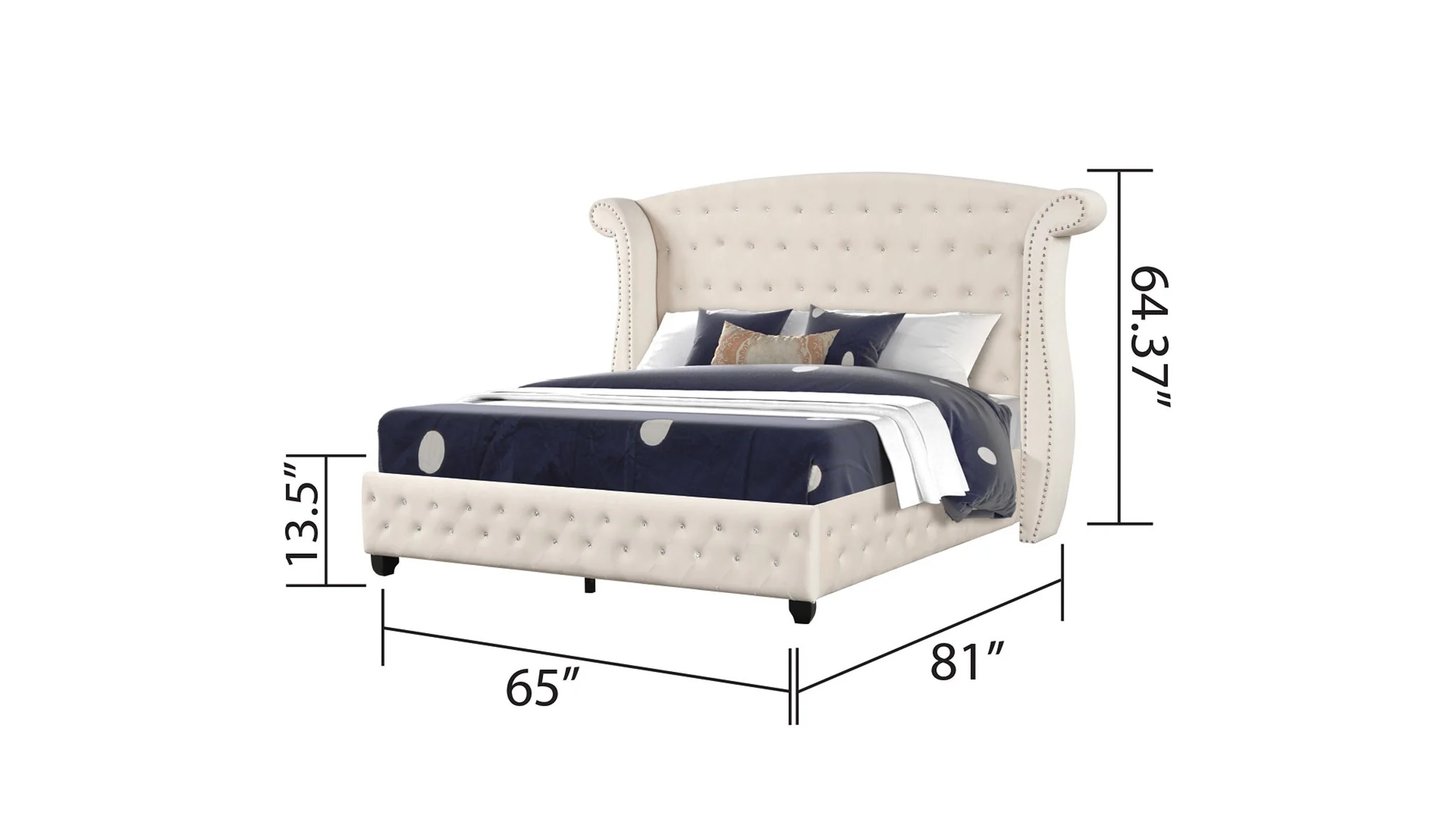 Sophia Queen Bed 4 Cream - Image 5