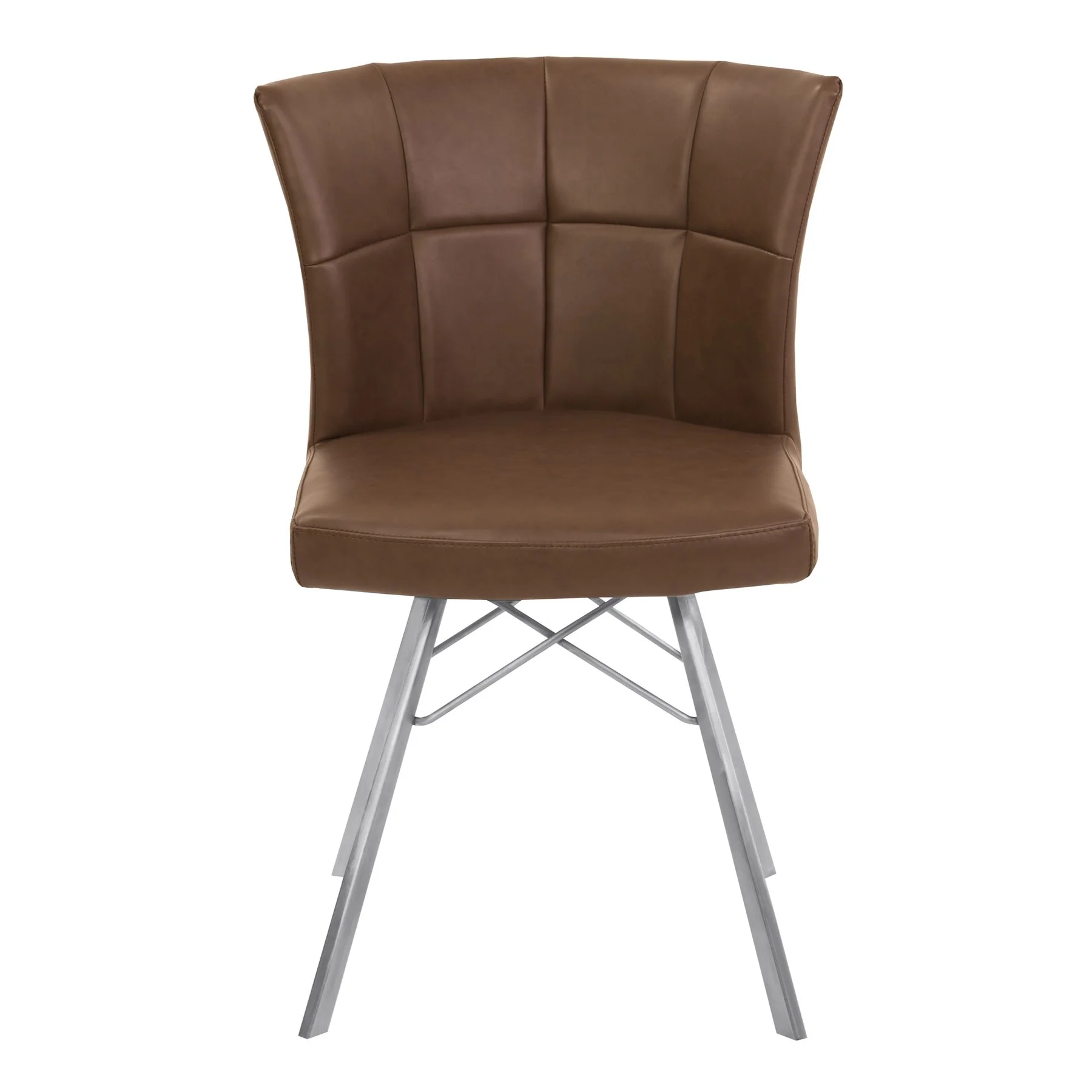 Spago Contemporary Dining Chair in Vintage Coffee Faux Leather with Brushed Stainless Steel Finish - Set of 2 - Image 2